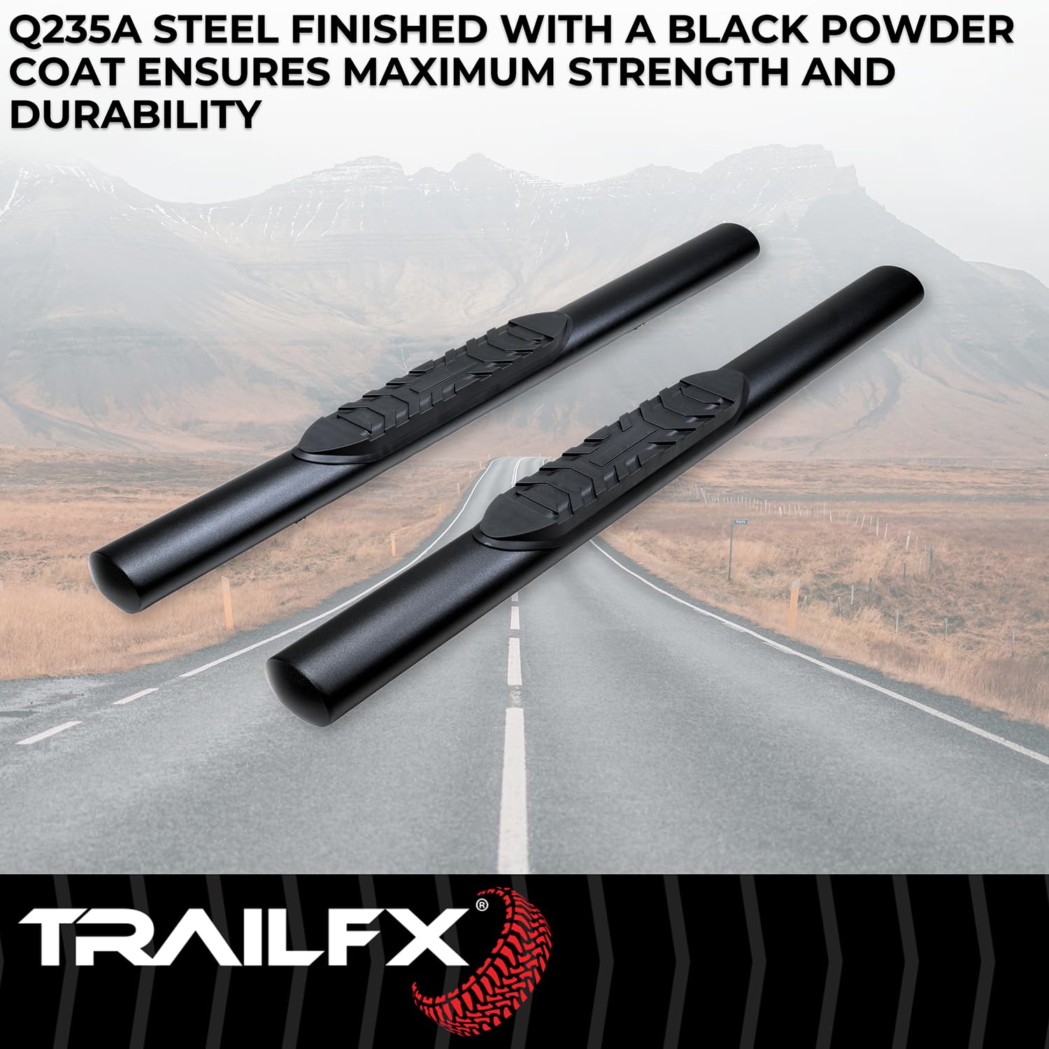 TrailFX Side Steps 4 Inch Oval Tube Fits 2018-2025 Jeep Wrangler JL Black Powder-Coated Mild Steel Rocker Panel Mount TrailFX A1546T