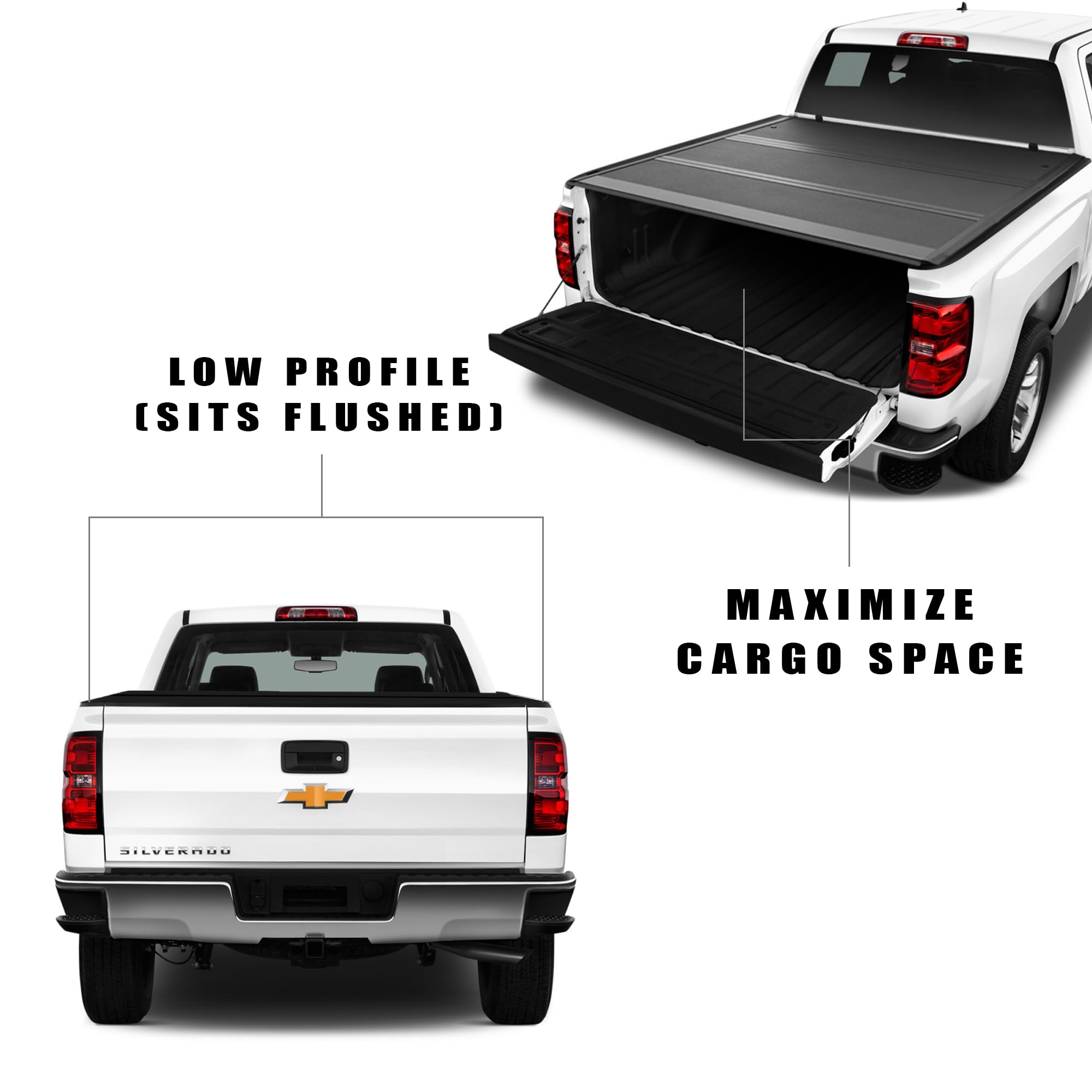 Low Profile Armordillo Hard Tri-Fold Bed Cover for 2014 2015 2016 2017 2018 Chevy Silverado/GMC Sierra 1500 5.8ft (68") Short Bed | CoveRex TFX | 7162174