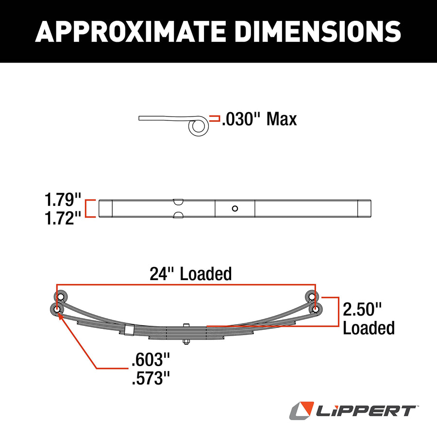 24" Lippert Replacement Leaf Spring Loaded Length for RV Trailer Suspension Systems with 2,500-lb. Weight Capacity - 72-20