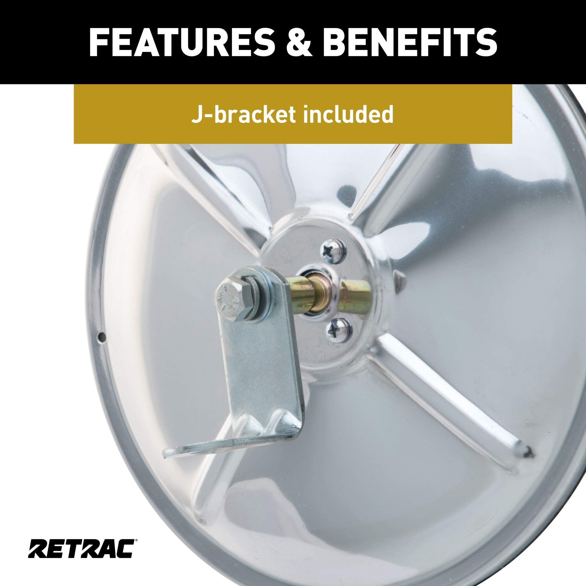 8-1/2-Inch RETRAC Stainless Steel Center-Mount Convex Mirror Head with J-Bracket, Universal Driver or Passenger Side