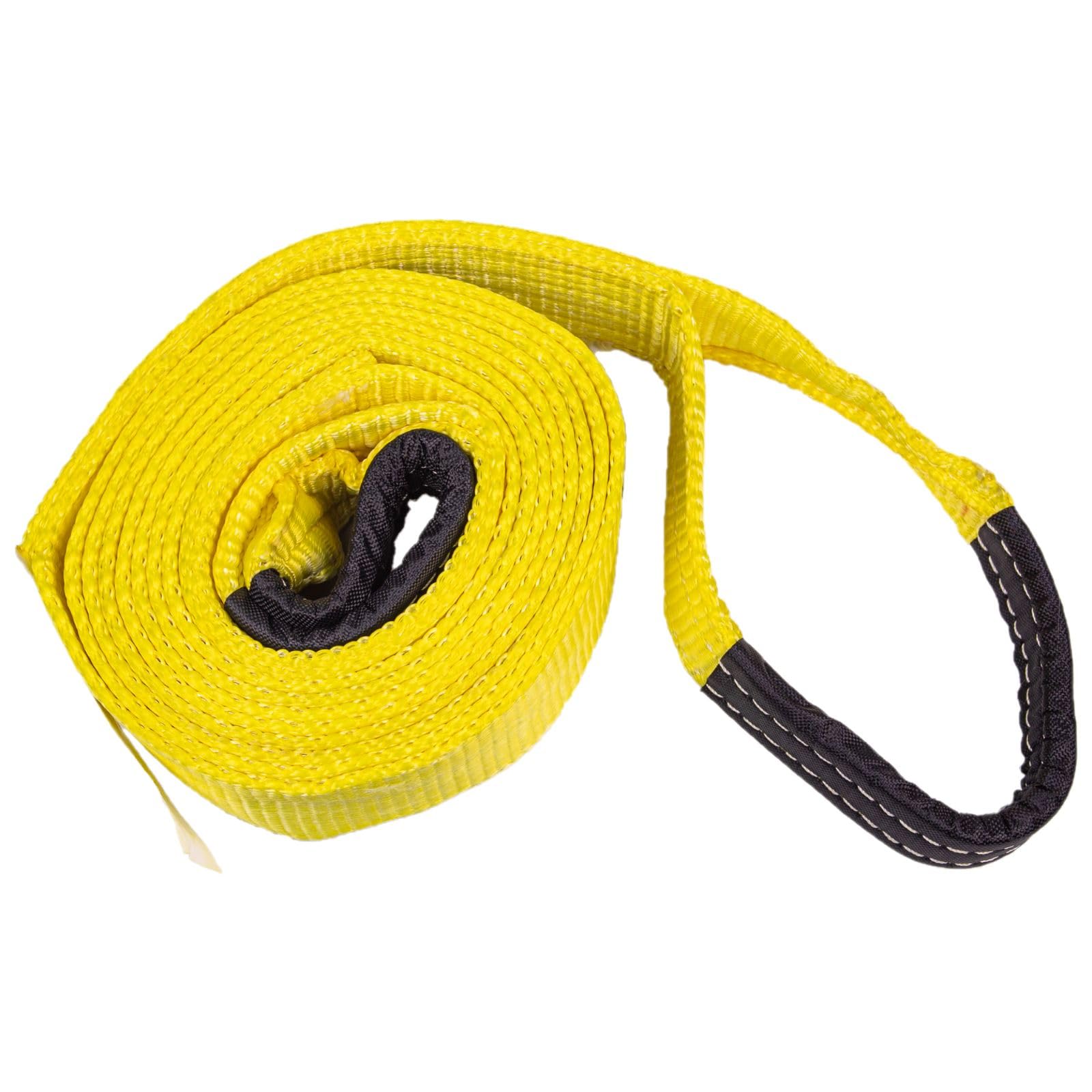 Mile Marker Single Yellow 3" x 15′ Recovery Strap for Heavy Duty Use 19315 - Rated to 30,000 Pound Capacity - User Safety with Built in Blue Lines Ensures
