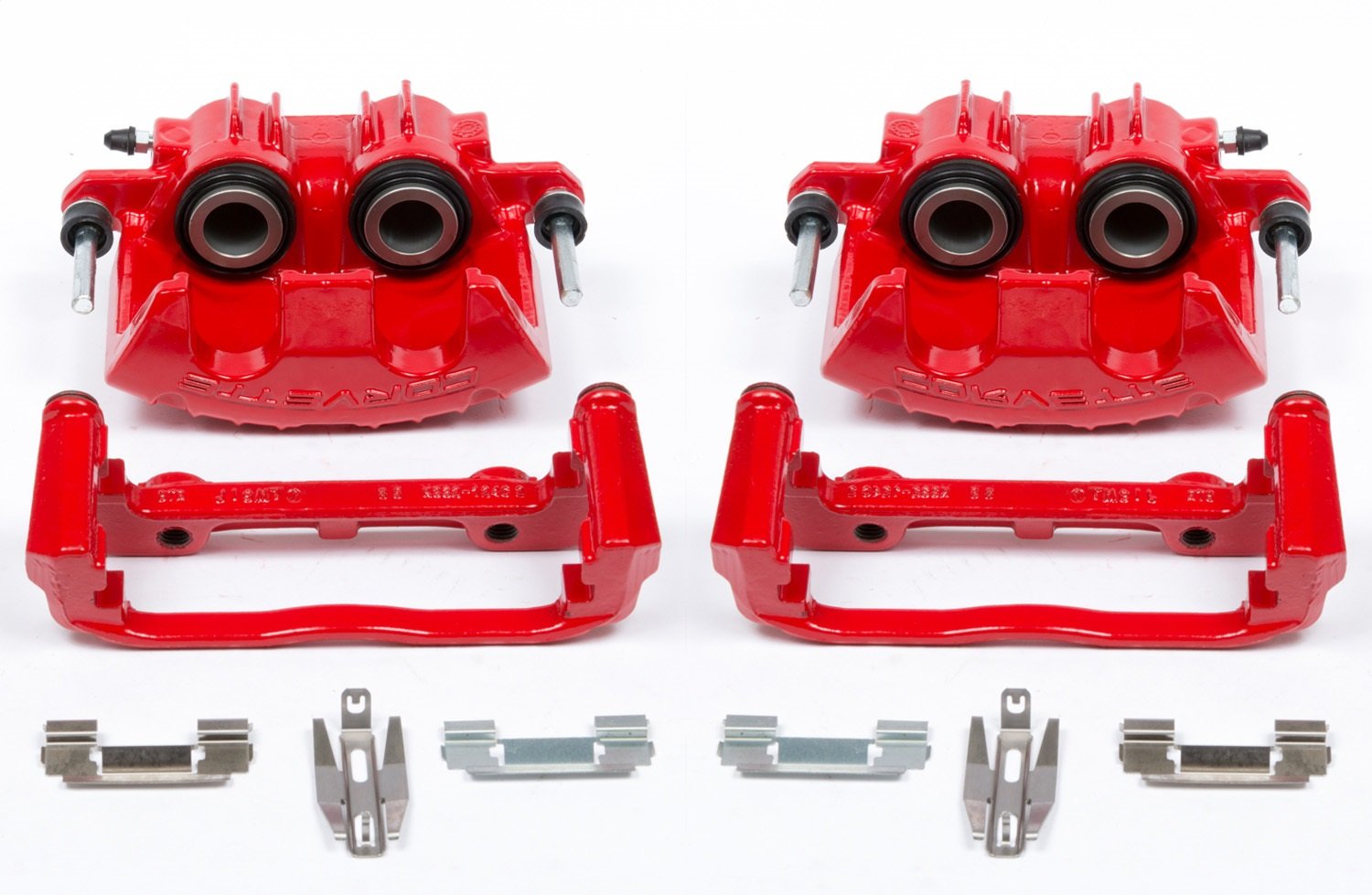 Power Stop S4702 Front Pair of High-Temp Red Powder Coated Calipers For Chevrolet Corvette 1997-2004 [Model Specific]