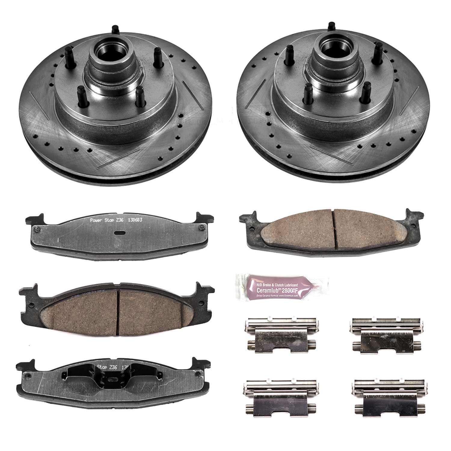 Power Stop K1832-36 Z36 Truck & Tow Front Brake Kit Carbon Fiber Ceramic Brake Pads and Drilled/Slotted Brake Rotors For E- E-150 Club Wa E-150 Econoline E-150 Econoline Club Wagon [Model Specific]