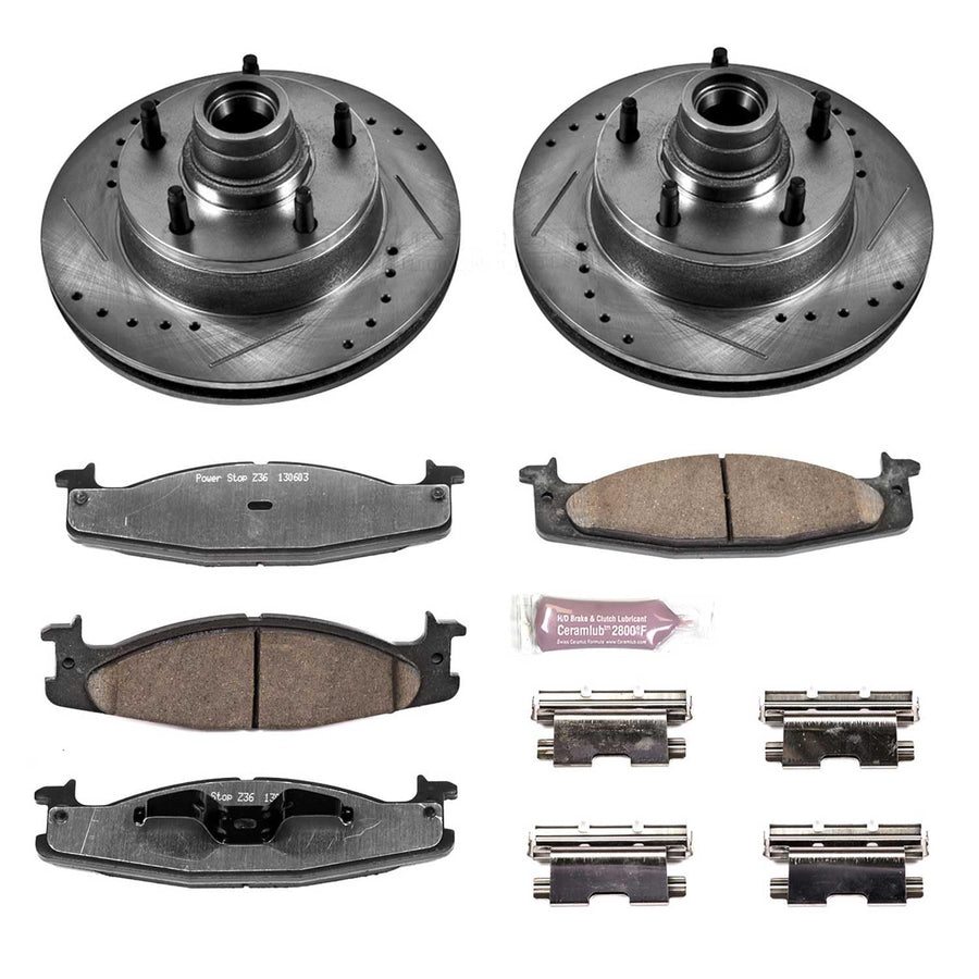 Power Stop K1832-36 Z36 Truck & Tow Front Brake Kit Carbon Fiber Ceramic Brake Pads and Drilled/Slotted Brake Rotors For E- E-150 Club Wa E-150 Econoline E-150 Econoline Club Wagon [Model Specific]