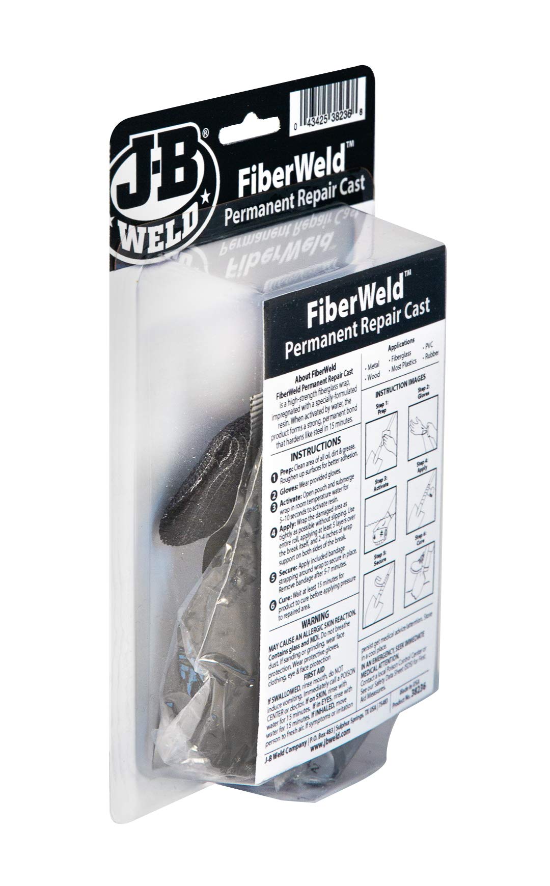 Permanent Repair FiberWeld Cast 2x36 Inch - High Strength Adhesive Fiberglass Wrap - Black, 38236