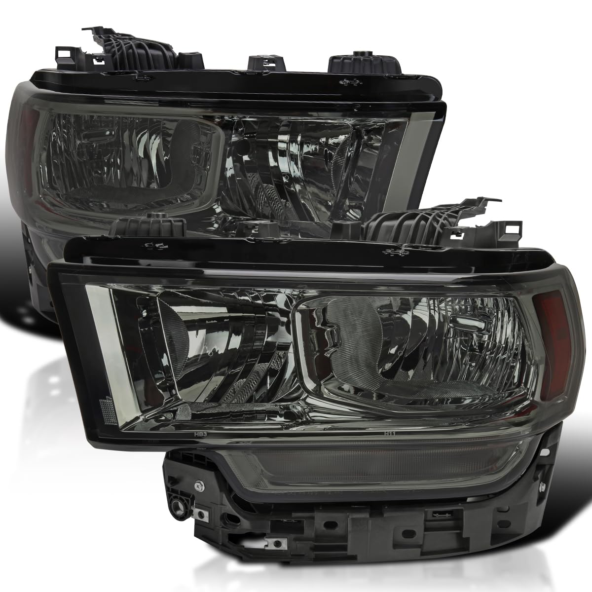 Smoke Headlights SPEC-D TUNING Compatible with 2019-2024 Ram 2500, 3500, Left + Right Pair Headlamp Assembly