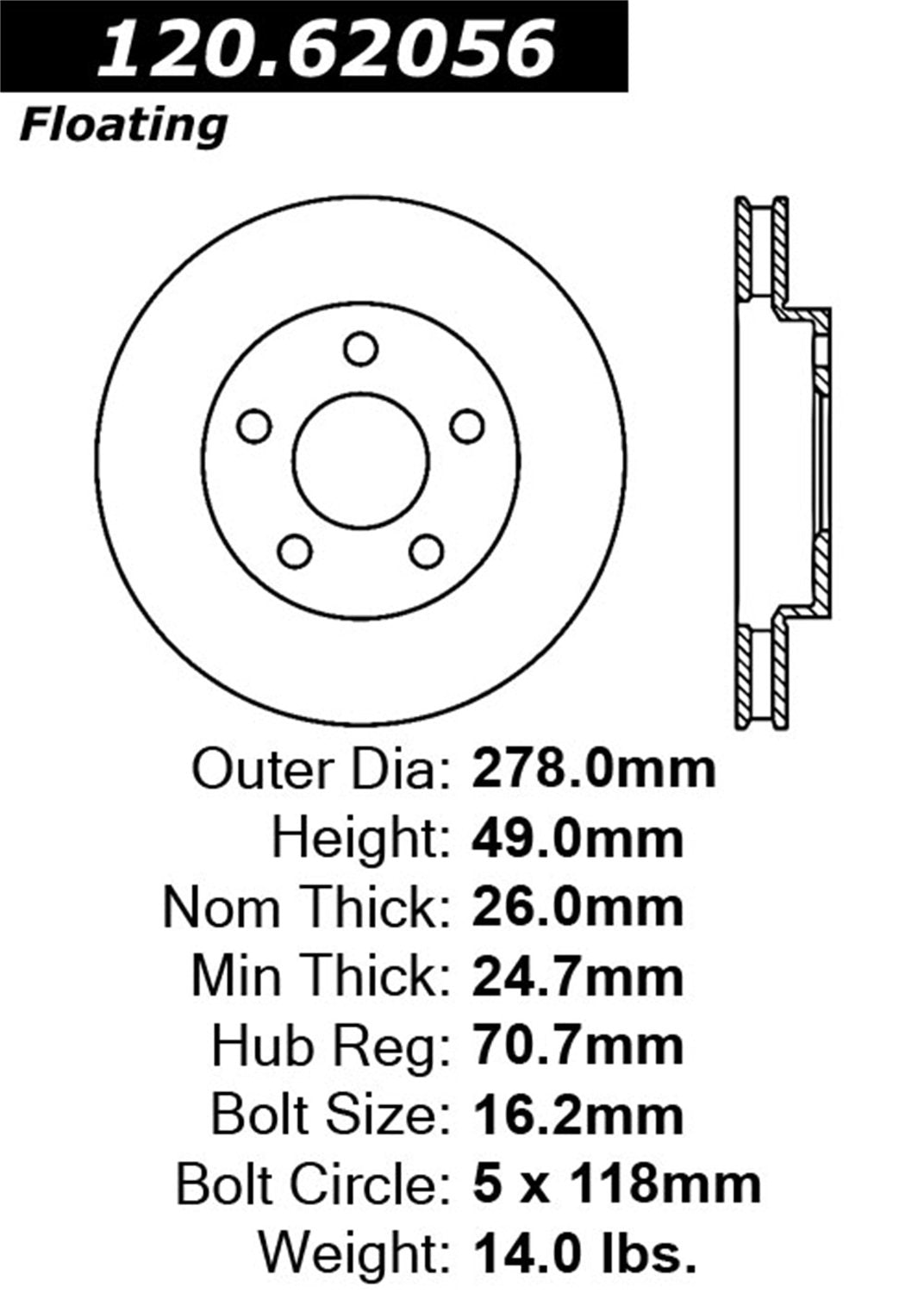 StopTech Centric 127.62056L Sport Drilled/Slotted Brake Rotor (Front Left), 1 Pack