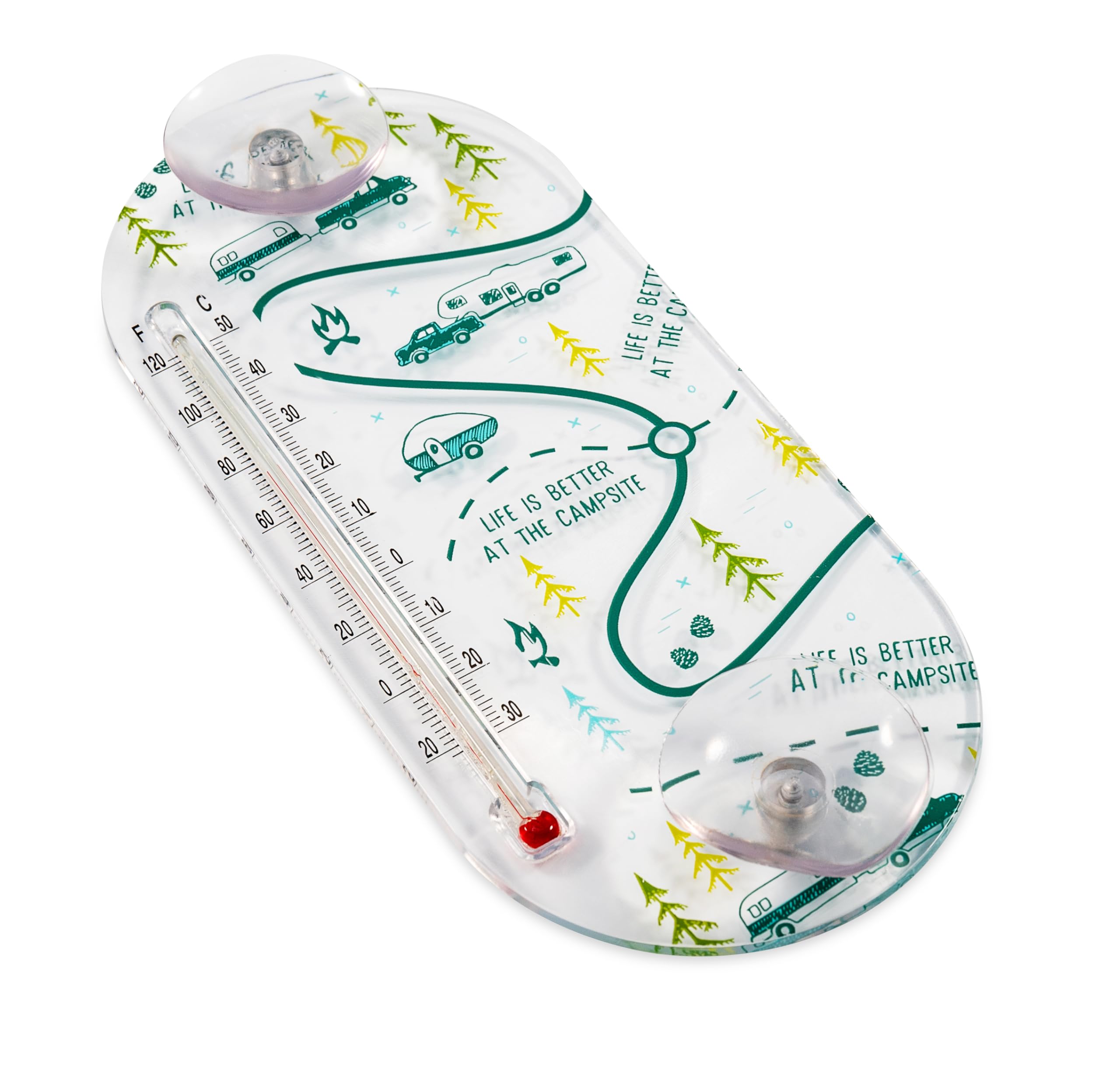 53367 Unknown Life is Better at The Campsite Window Thermometer RV Map Design - Displays Both Fahrenheit and Celsius Temperatures - Allows for Easy Mounting to Any Glass Surface