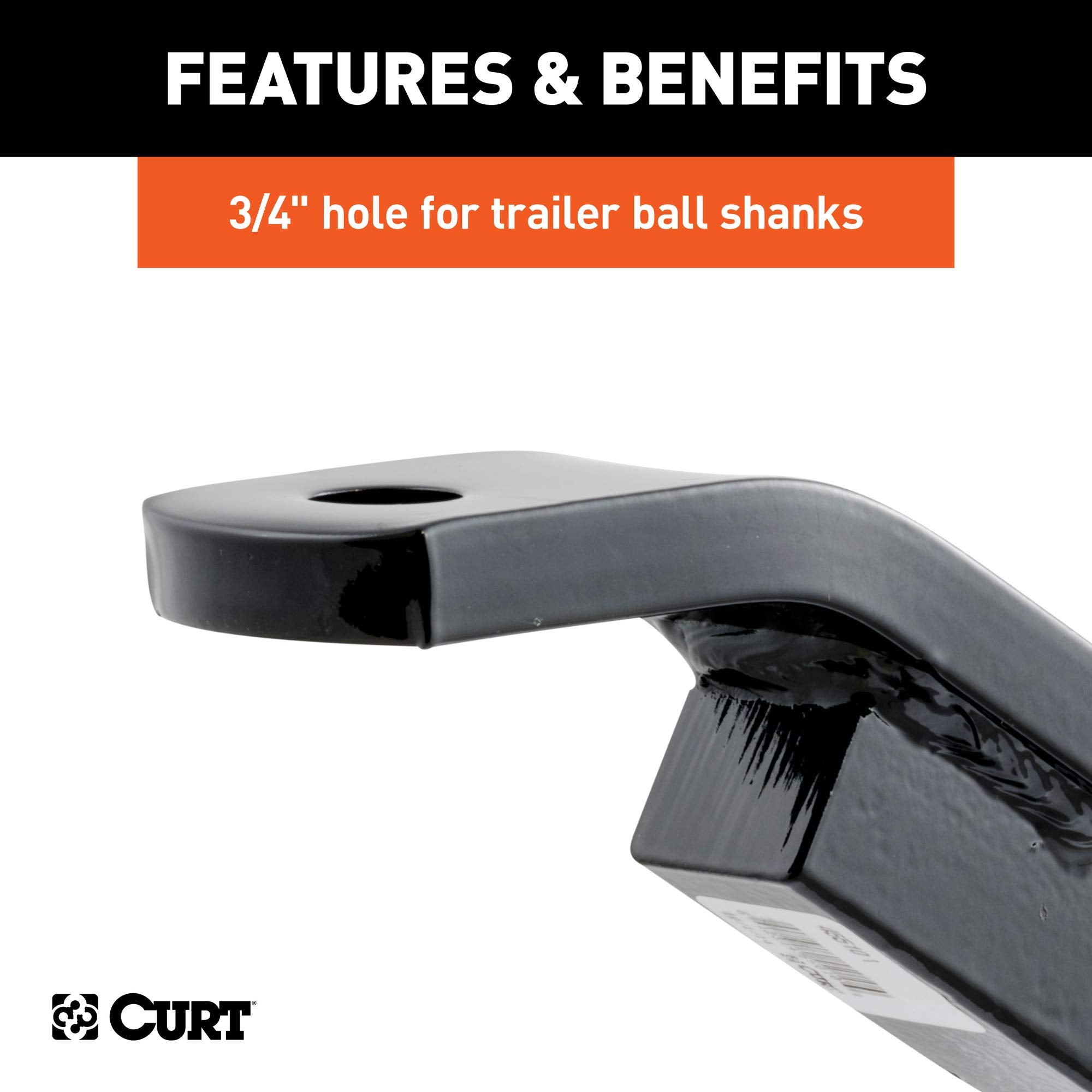 CURT Class 2 Trailer Hitch Ball Mount, 1-1/4-Inch Receiver Fits, 3,500 lbs, 3/4-Inch Hole, 3-1/8-Inch Rise, Black