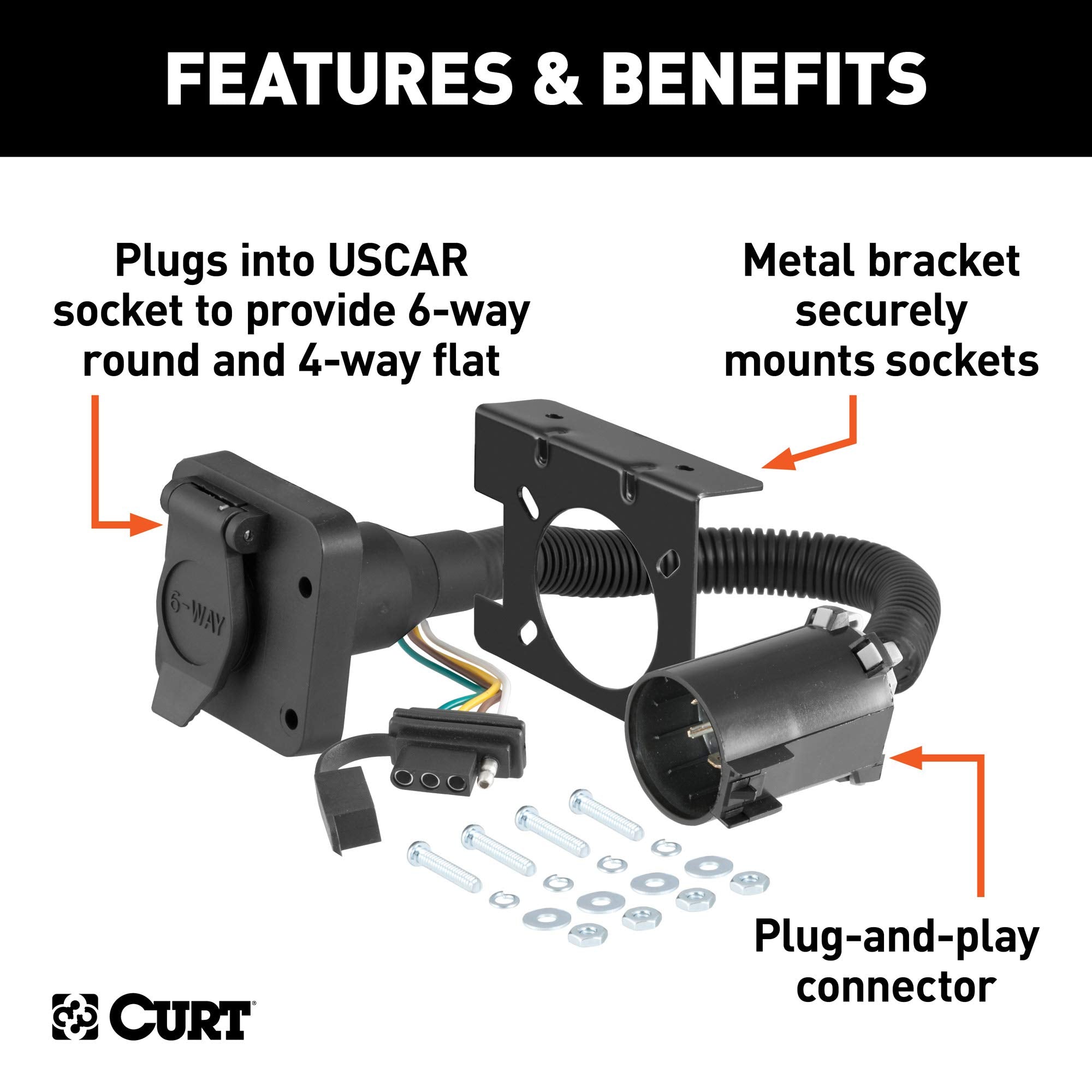 CURT Dual-Output 55664 Vehicle-Side 6-Pin, 4-Pin Connectors, Factory Tow Package and USCAR Socket Required