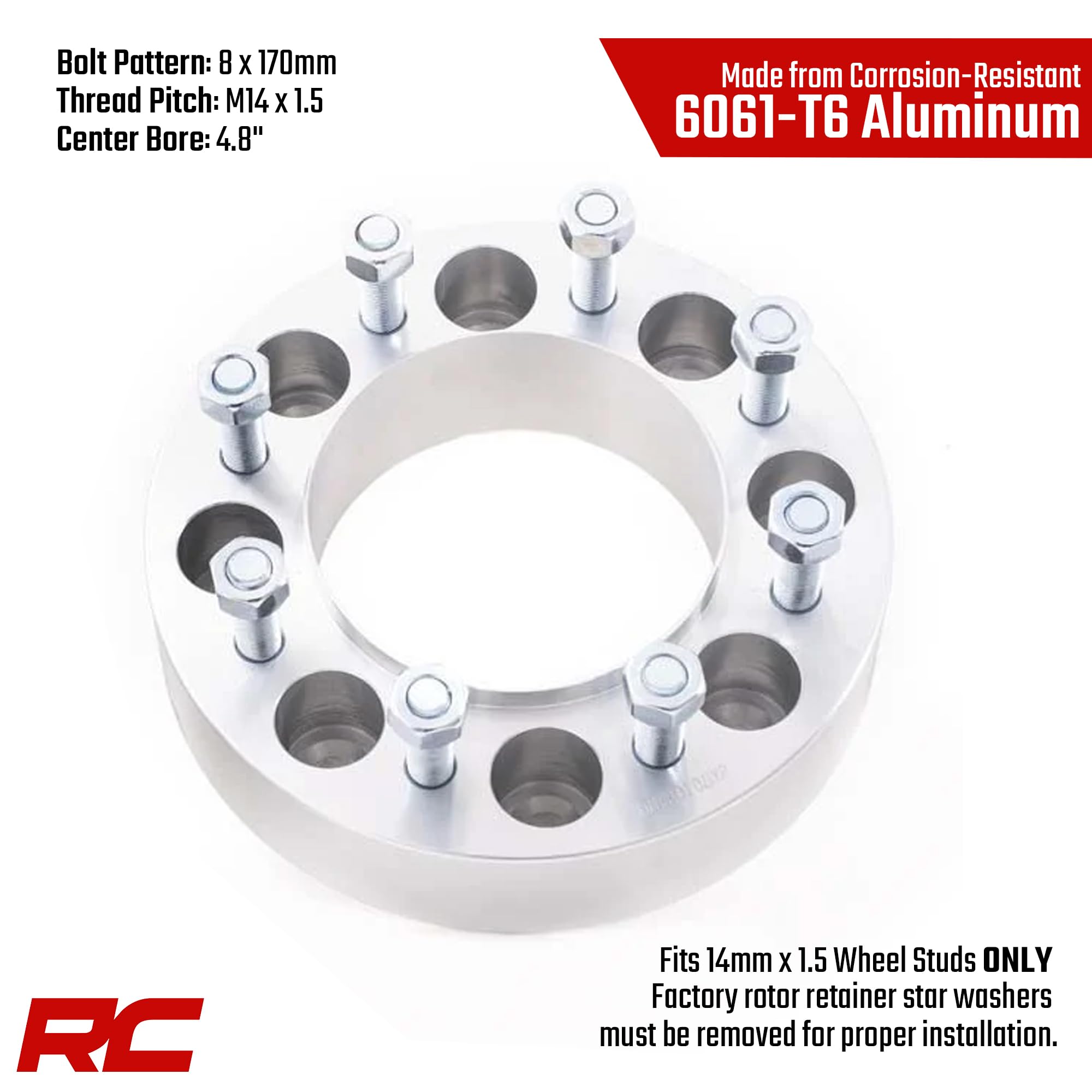 2" Rough Country 8x170 Wheel Spacers for 03-22 Ford Super Duty | Pair - 1094A,Black