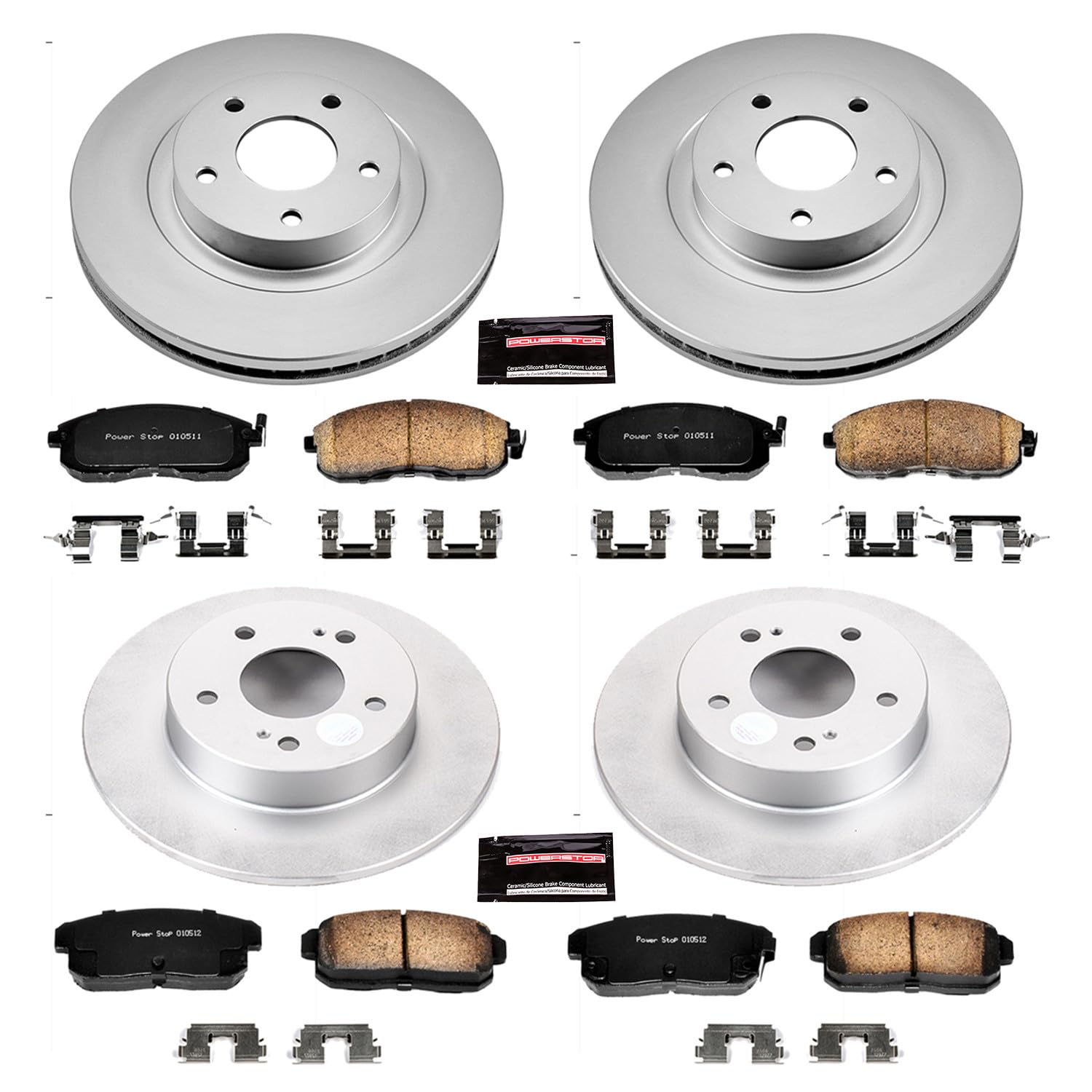 Power Stop Coated Brake Rotor CRK2706 & Ceramic Brake Pads- front & rear For INFINITI I35 2002-2004, Nissan Maxima 2002-2003 [Model Specific]