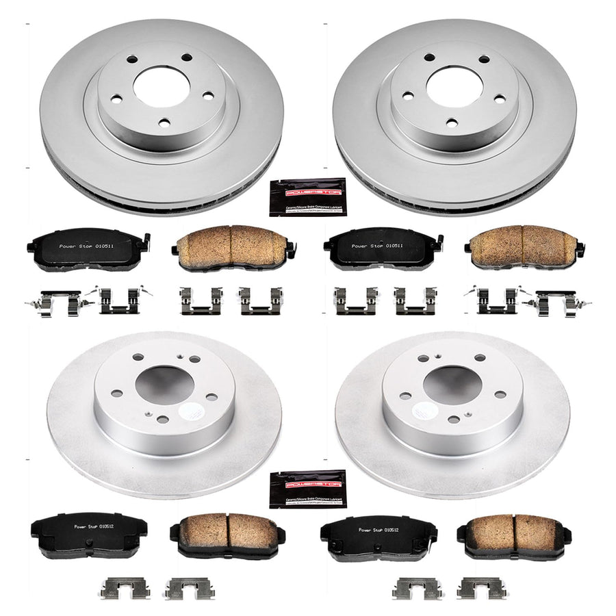 Power Stop Coated Brake Rotor CRK2706 & Ceramic Brake Pads- front & rear For INFINITI I35 2002-2004, Nissan Maxima 2002-2003 [Model Specific]