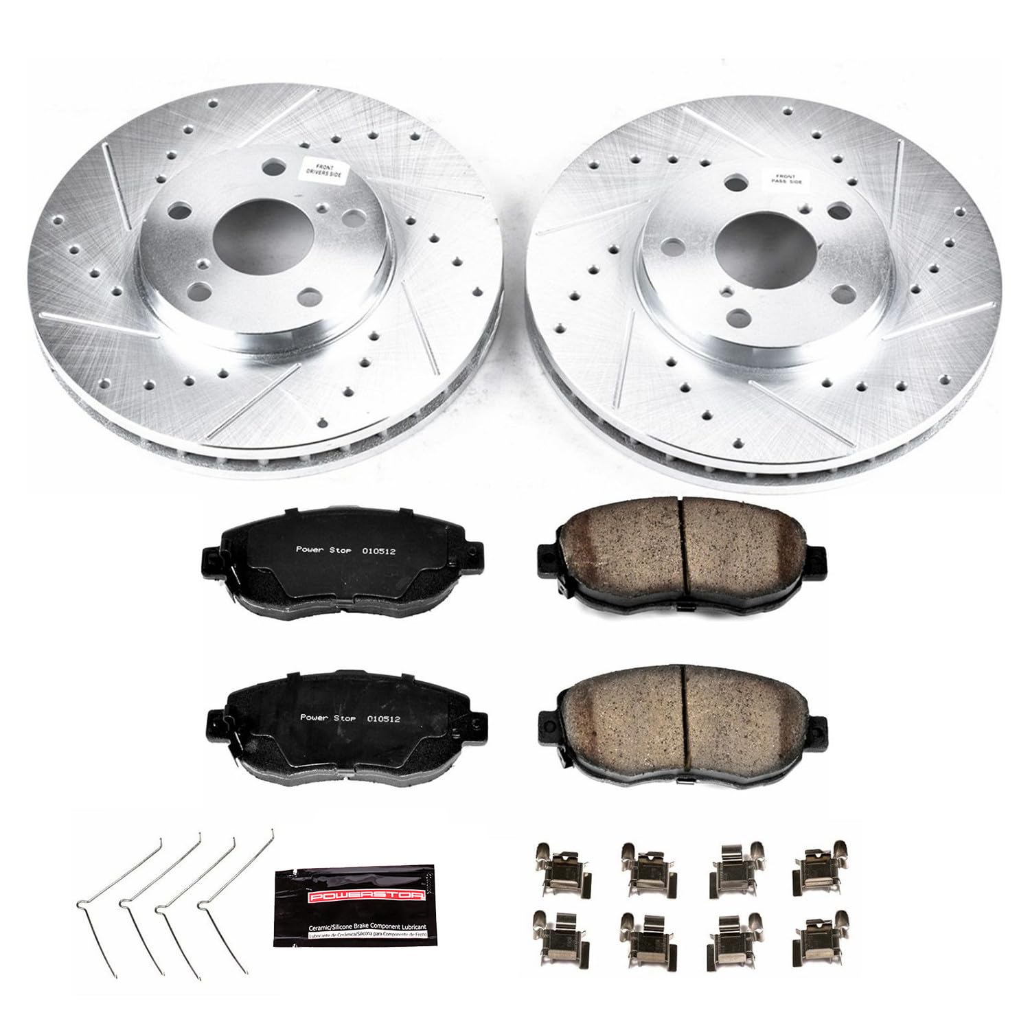 Power Stop K1077 Z23 Carbon Fiber Brake Pads Front with Drilled & Slotted Brake Rotors Kit For Lexus GS300, Lexus GS400, Lexus GS430, Lexus IS300, Lexus SC430 [Model Specific]