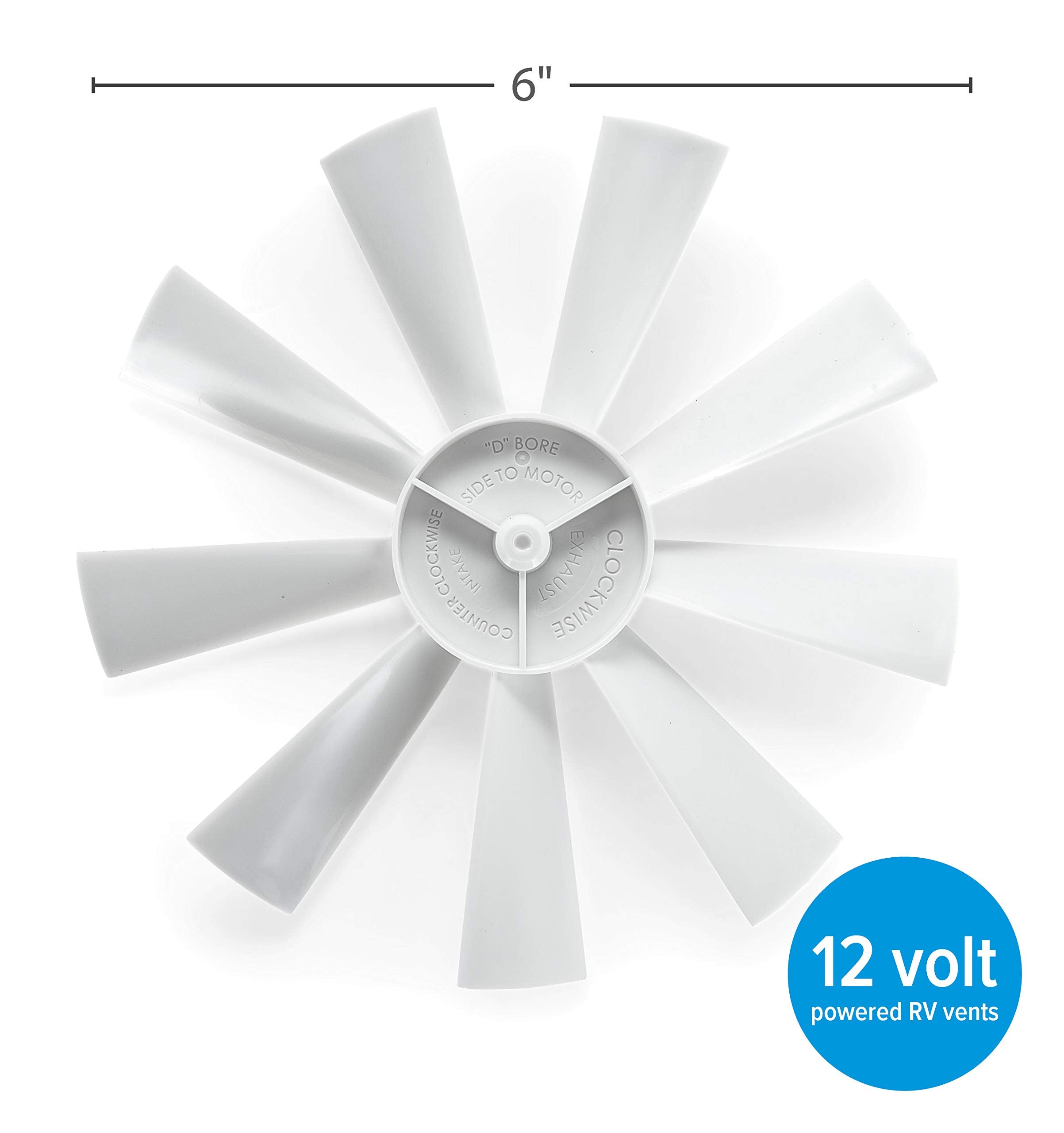 Camco Inverse Fan Blade Replacement Camper/RV Vent | Features a 6-Inch Diameter | Compatible with Counterclockwise Intake or Clockwise Exhaust (40429)
