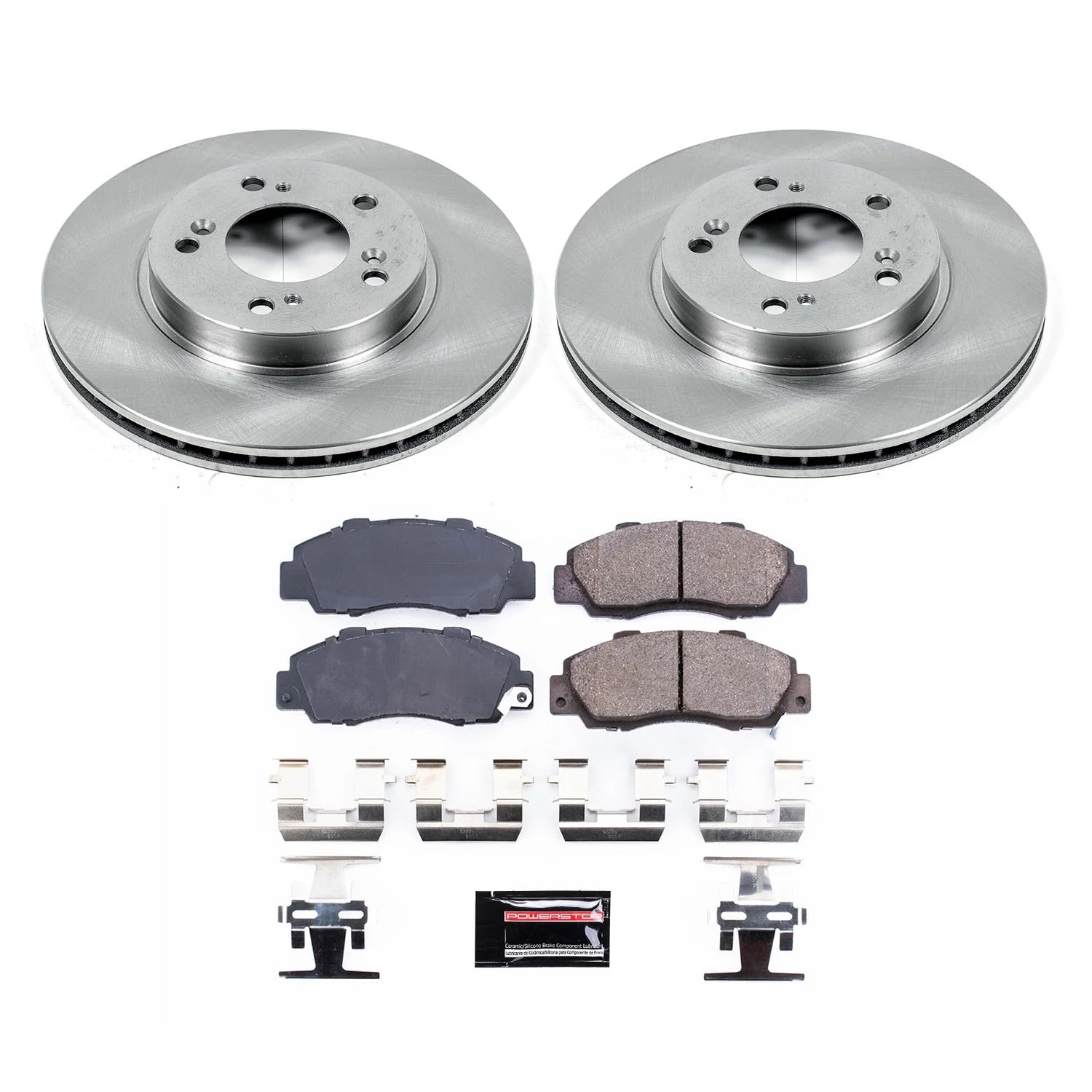 POWERSTOP Autospecialty KOE704 Front Replacement Brake Kit OE Brake Rotors and Ceramic Brake Pads For Acura Integra Legend RL TL | Honda CR-V Odyssey Prelude [Application Specific]