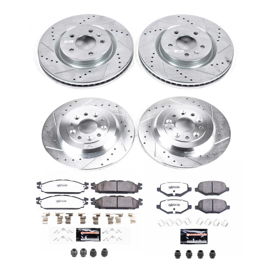 Power Stop Brake Kit Front and Rear For 2011 2012 2013 2014 2015 2016 2017 2018 2019 Lincoln MKT - Truck & Tow Carbon Fiber Ceramic Pads & Drilled and Slotted Rotors Replacement, K8971-36