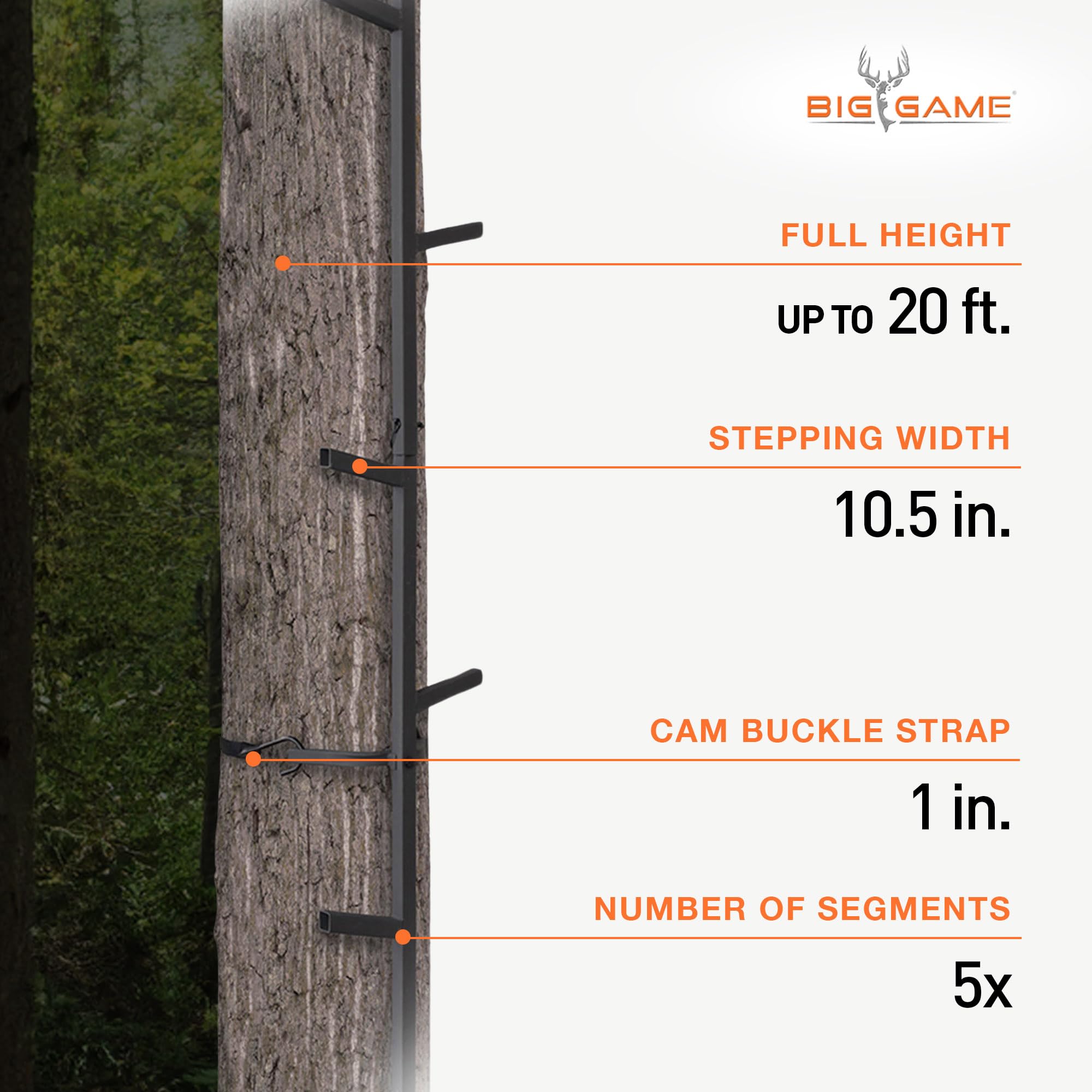 Big Game Climbing Ladder Sticks, Quick-Stick Tree Stand and Hunting Gear System, 20’ - Portable Safety Accessories and Equipment for Mobile Deer Hunters, Climbers, and Shooters