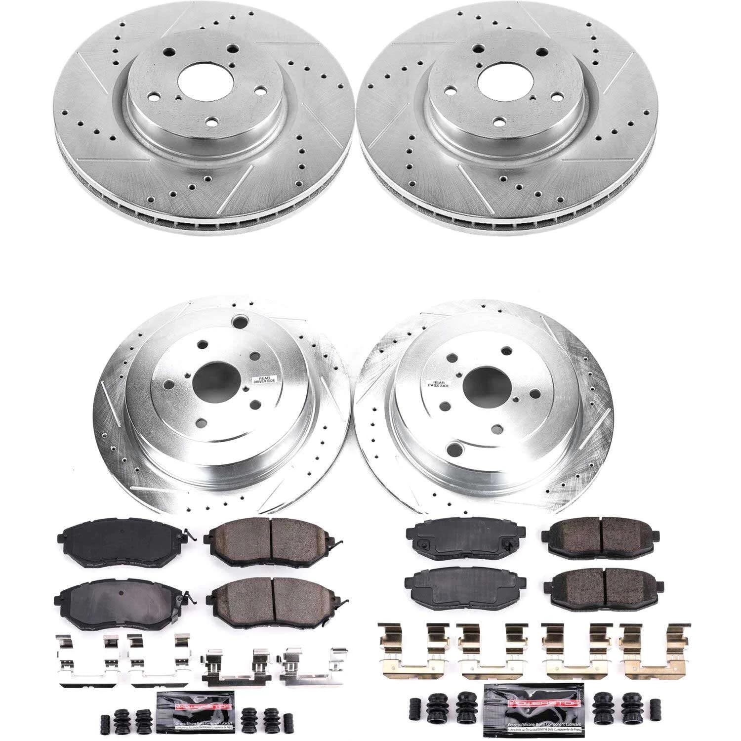 Power Stop K4088 Z23 Carbon Fiber Brake Pads Front and Rear with Drilled & Slotted Brake Rotors Kit For Subaru B9 Tribeca 2006-2007, Subaru Tribeca 2008-2014 [Model Specific]