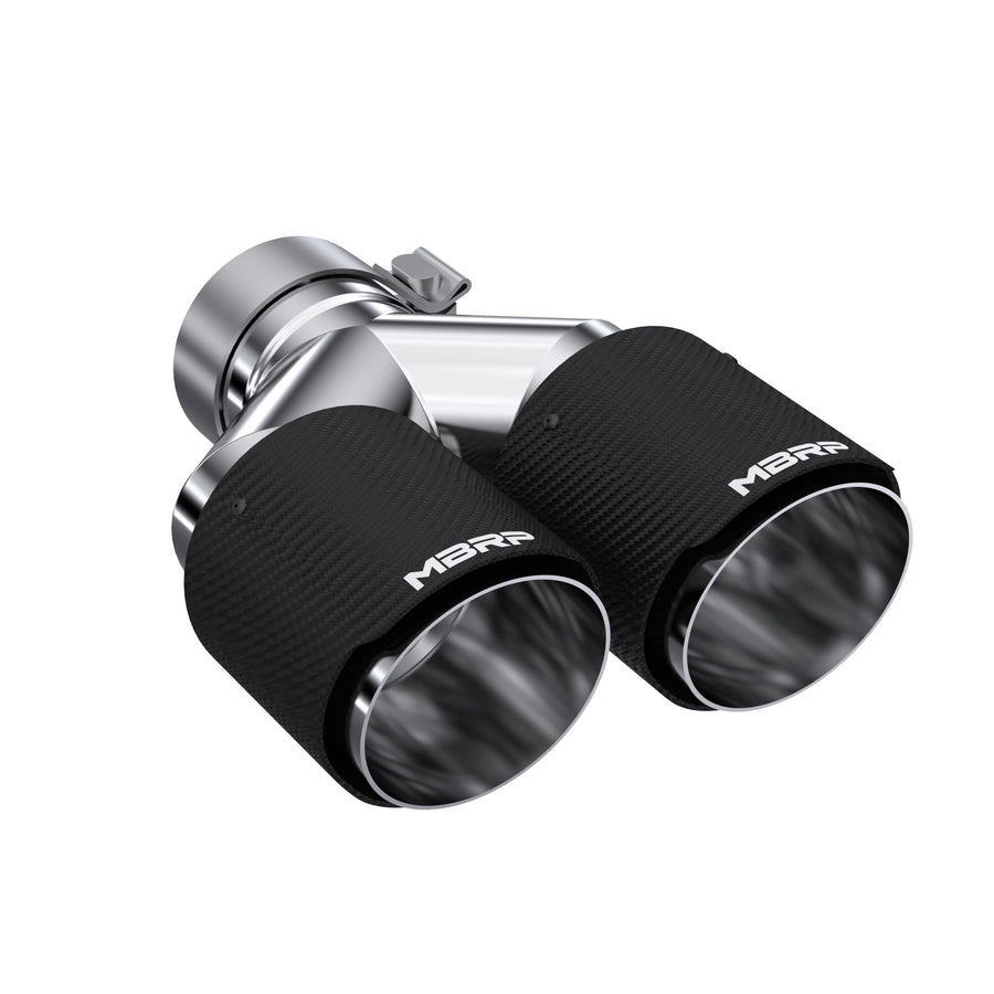 3in ID/Dual MBRP 4in OD Out Staggered L 9.37in / R 9.87in Dual Wall Carbon Fiber Univ Exhaust Tip