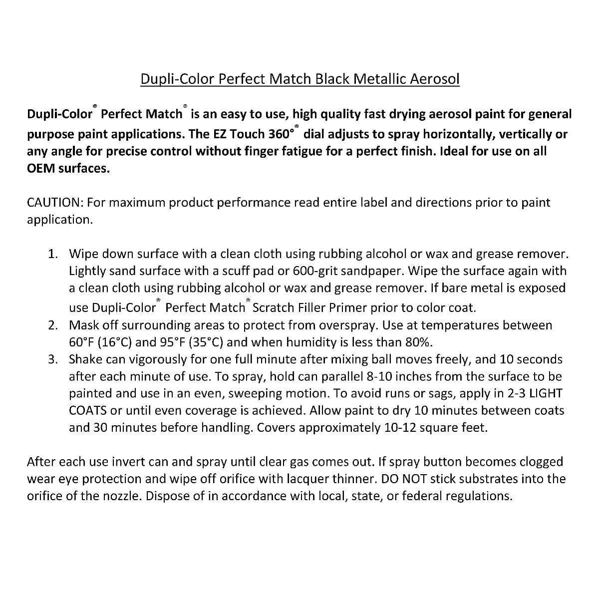 Perfect Match Dupli-Color Automotive Spray Paint – Toyota Black Metallic, 1G8,204,202 – 8 oz. Aerosol Can