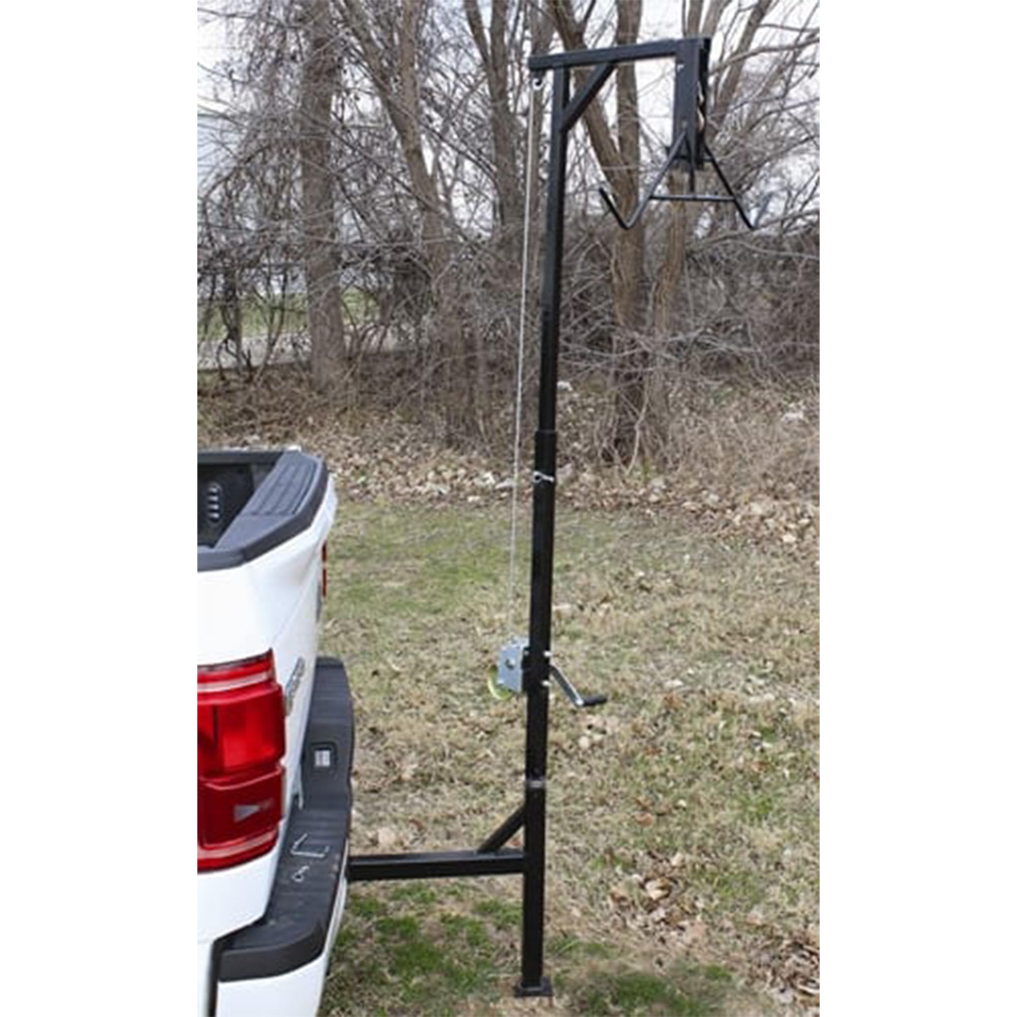 HME Game Hoist Truck Hitch Complete Kit with Winch and Gambrel, 400 lb Capacity - Hunting Game Skinning and Cleaning Accessory with 360-Degree Swivel Shaft and Adjustable Height