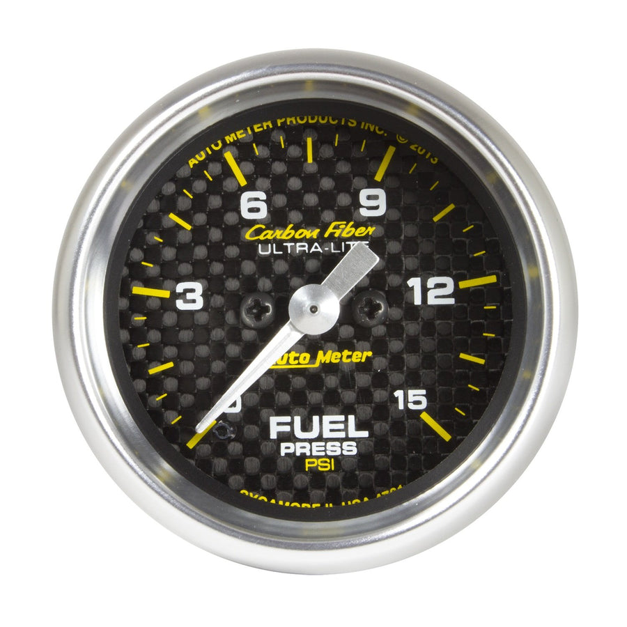 2-1/16" Electric Fuel Pressure Gauge Auto Meter 4761 (0-15 PSI, 52.4mm) Carbon Fiber