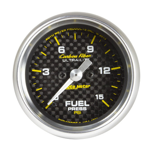 2-1/16" Electric Fuel Pressure Gauge Auto Meter 4761 (0-15 PSI, 52.4mm) Carbon Fiber