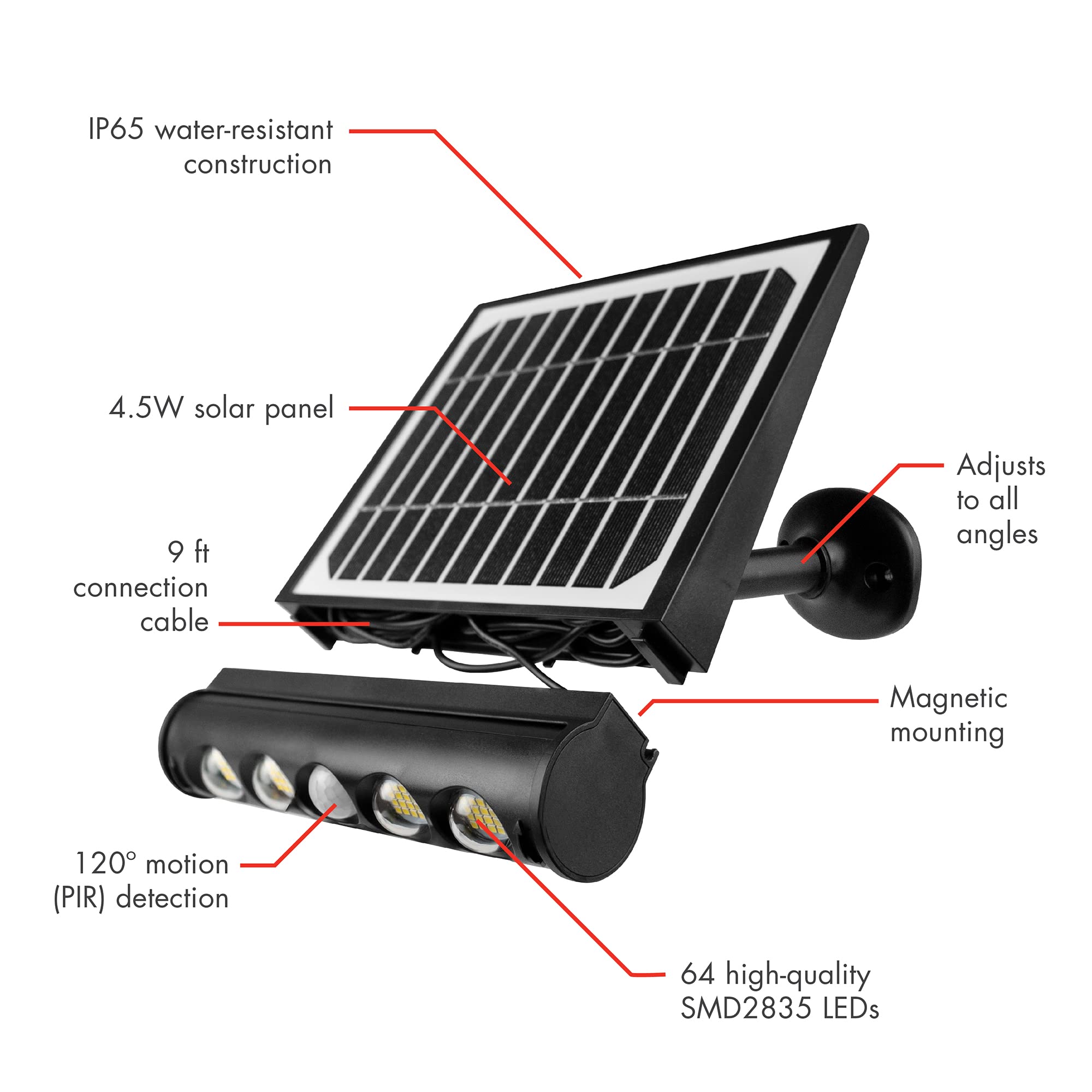 Wagan 1000 Lumen EL8567 LED Solar Wall Light in and Out Flood Light Detachable Motion Sensor Waterproof Weatherproof Dusk to Dawn Light for Outdoor Garden Yard Path Parking Lot