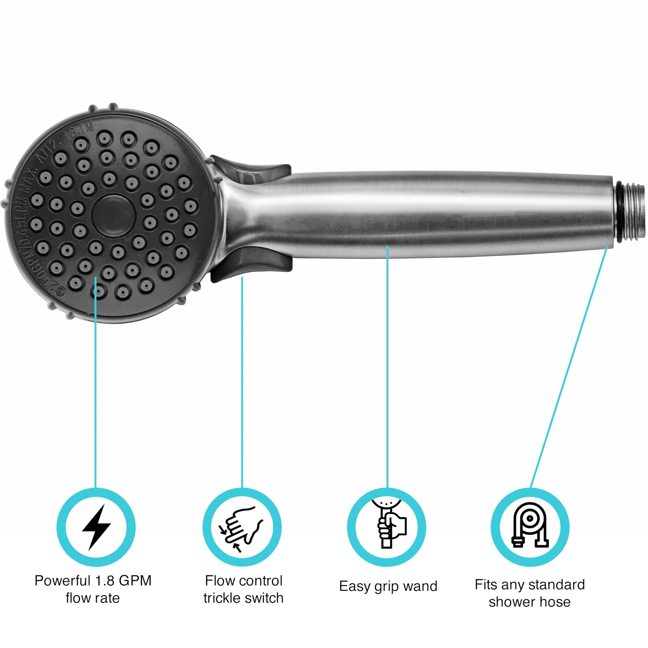 Dura Faucet RV Hand Held Shower Wand DF-SA400-SN, Water-Saving Trickle Switch (Brushed Satin Nickel)