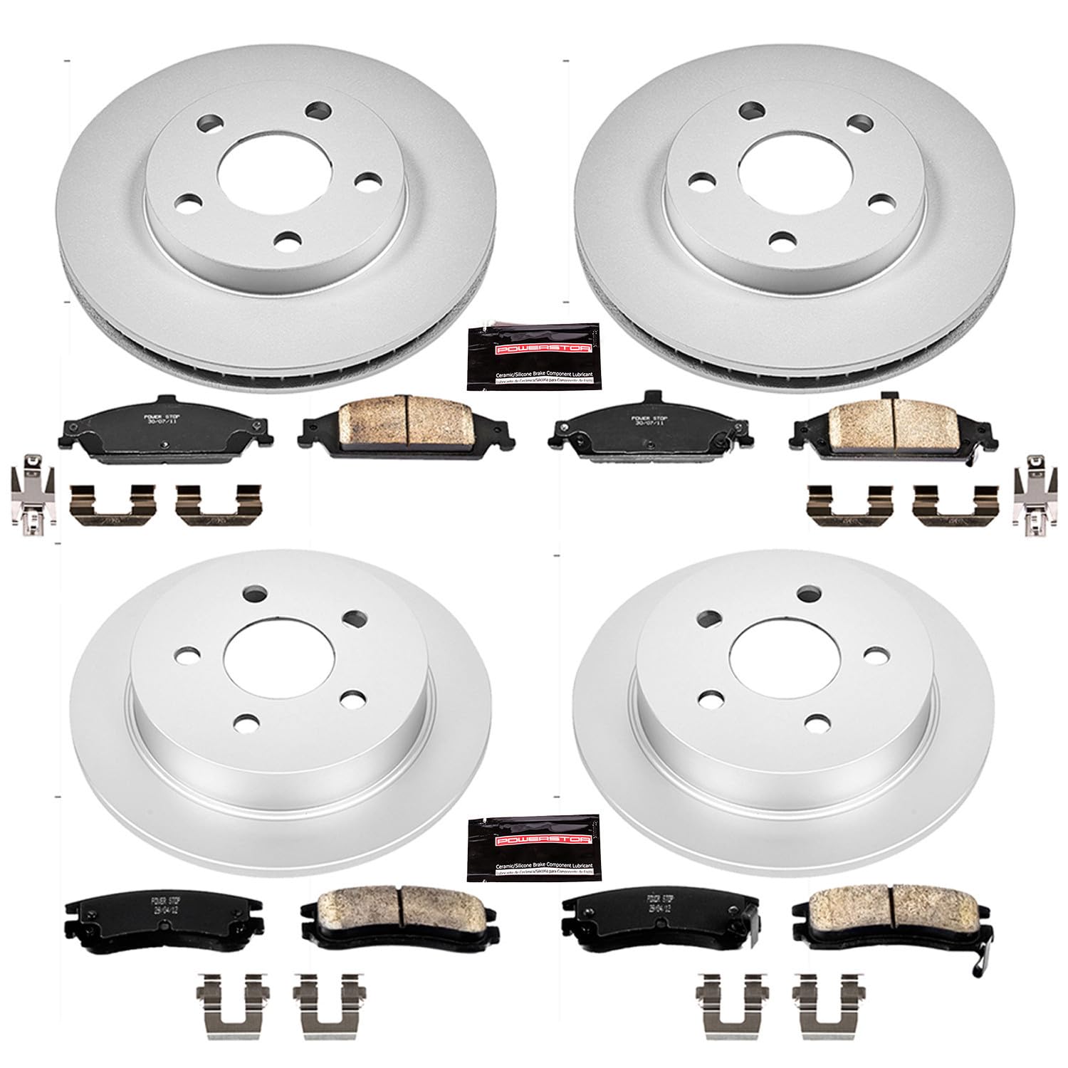 Power Stop CRK1552 Brake Rotor & Coated Ceramic Brake Pads- front & rear For Oldsmobile Alero 1999-2004, Pontiac Grand Am 1999-2005 [Model Specific]