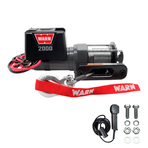 2000 WARN DC 12V Electric Winch, 2000 lb Pulling Capacity | Steel Cable, Hook & Corded Remote | Portable, Compact Power for Trailers, ATVs, Workshops, and General Utility Lifting & Pulling