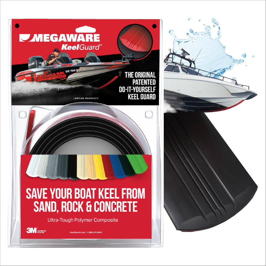 MEGAWARE USA-Made KEELGUARD, Original DIY Keel Guard, 5-Inch Wide, 4-12ft Sizes, 11 Colors, Complete Install Kit with Primer, Hull Protector, for Fiberglass and Some Aluminum Boats (Black)