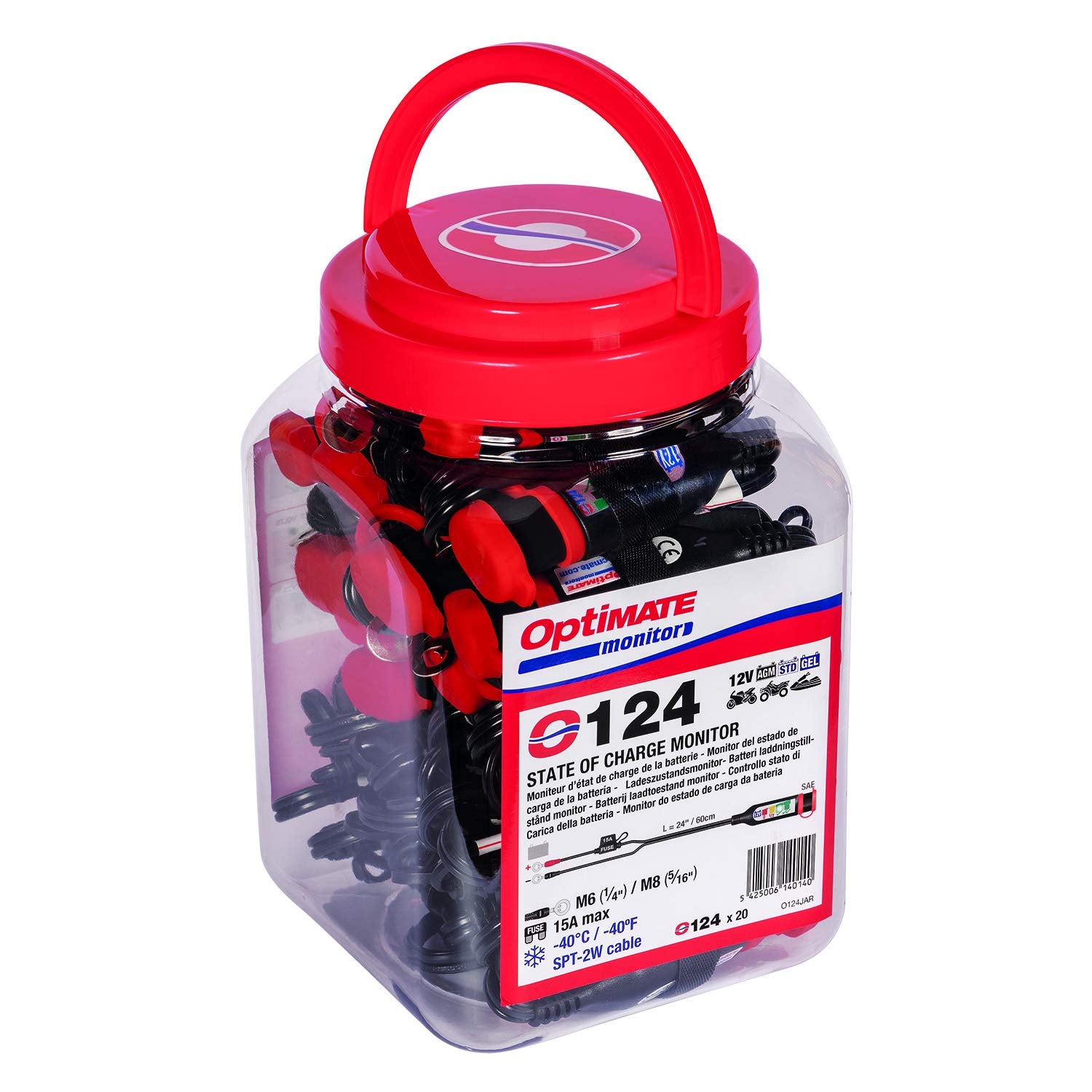 Optimate O-124JAR Monitor Permanent Power Sport Battery Lead with Integrated Battery Status/Charge System Monitor for 12V Lead-Acid