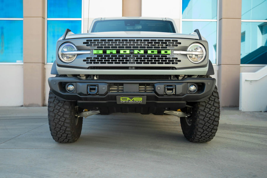 Slanted Front License Plate Mount Capable for The 2021-2024 Ford Bronco | Fits The Factory Capable Steel Front Bumper ONLY | Relocates License Plate Below The Grille | DV8 Offroad