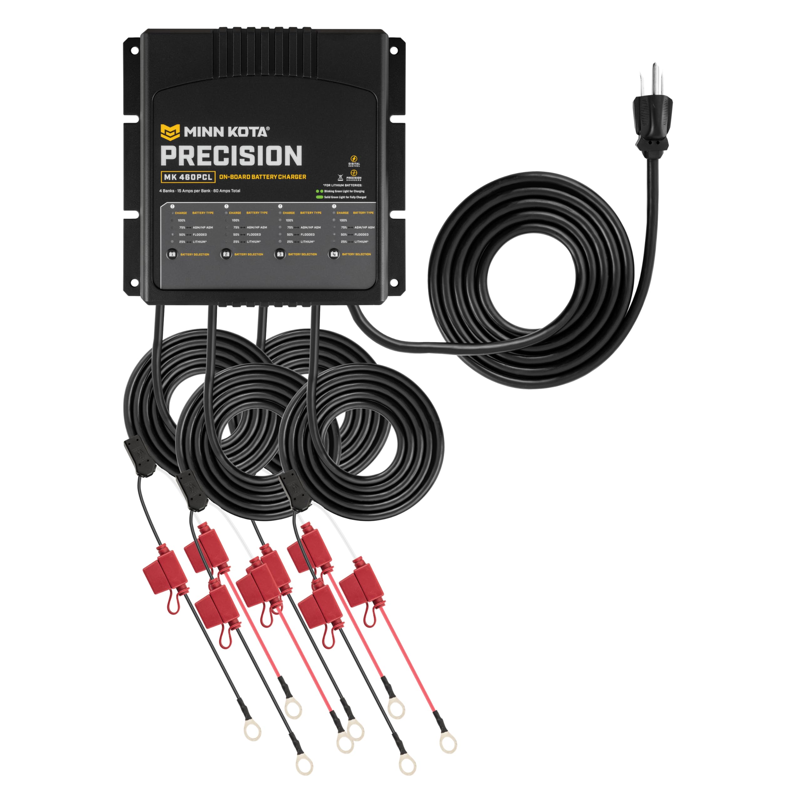 Minn Kota MK-460PCL Precision On-Board Marine Battery Charger – 4 Banks, 15 Amps Each