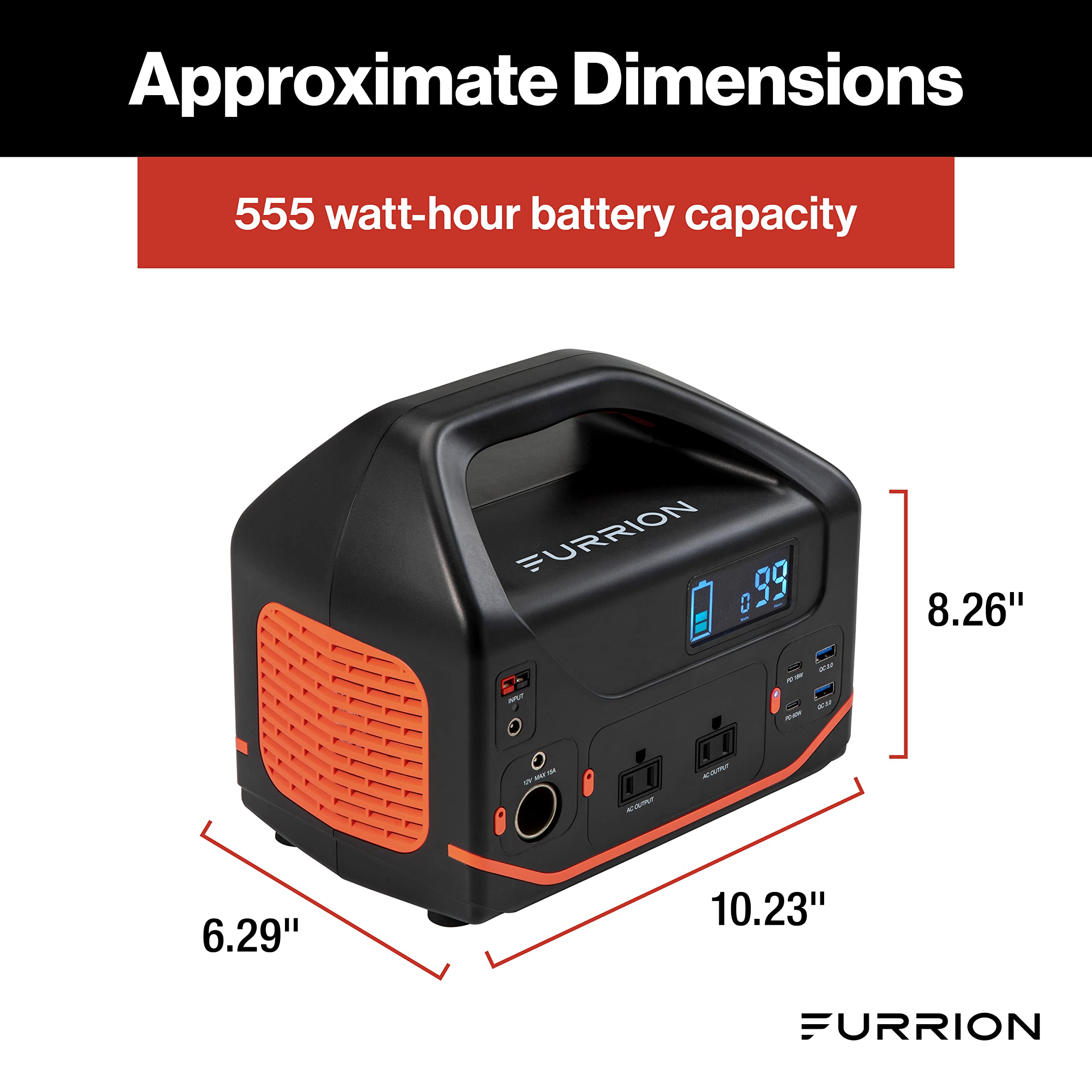 500W Furrion Trekker Portable Power Station - 555Wh Lithium-Ion Battery with Pure Sine Wave AC Outlet and LED Lights for Camping, Travel, Outdoor Use, Power Outages, Home Emergencies 2022111763