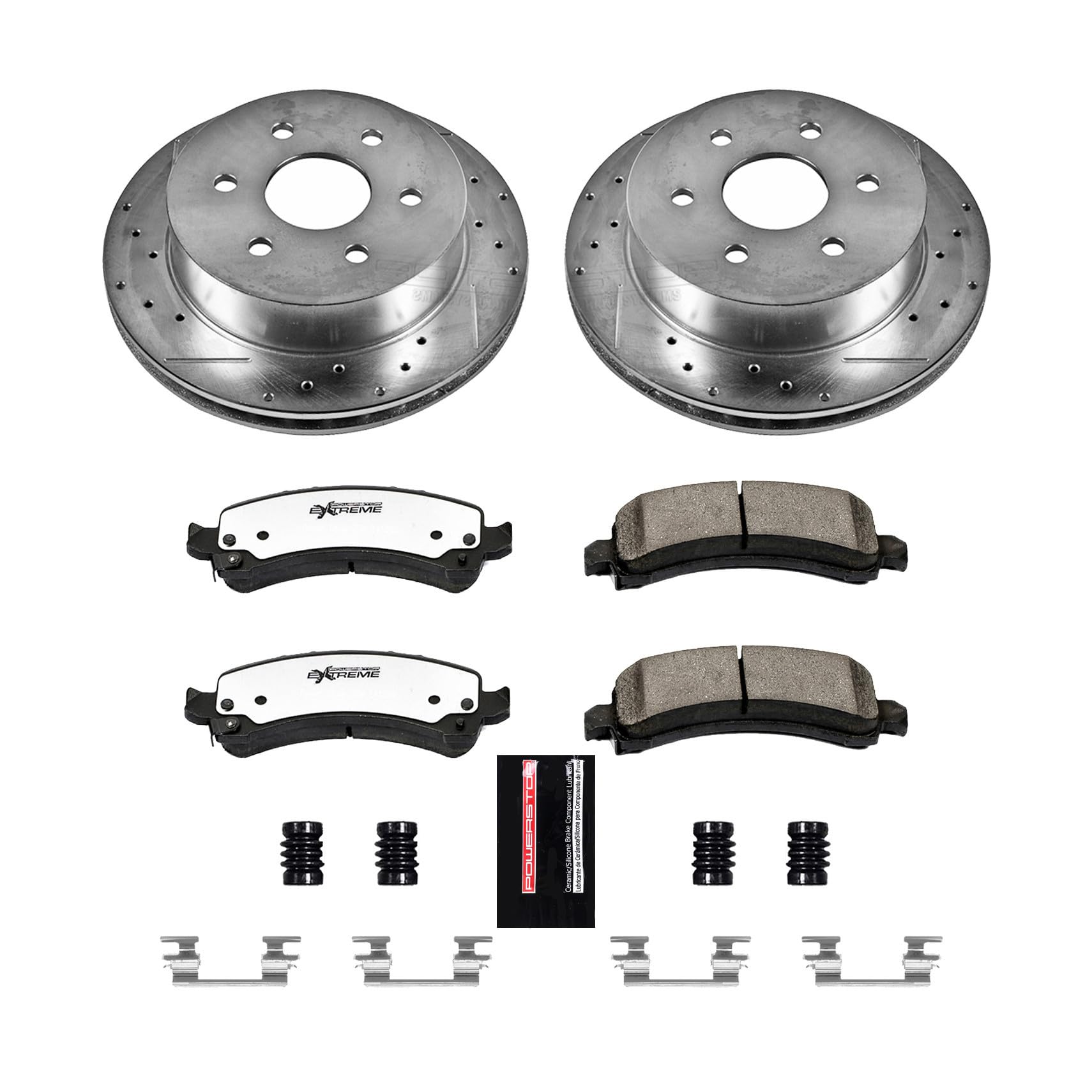 Rear Brake Kit Power Stop For 2003 2004 2005 Chevrolet Express 2500 2003 2004 2005 GMC Savana 2500 - Truck & Tow Carbon Fiber Ceramic Brake Pads & Drilled and Slotted Rotors Replacement, K2065-36