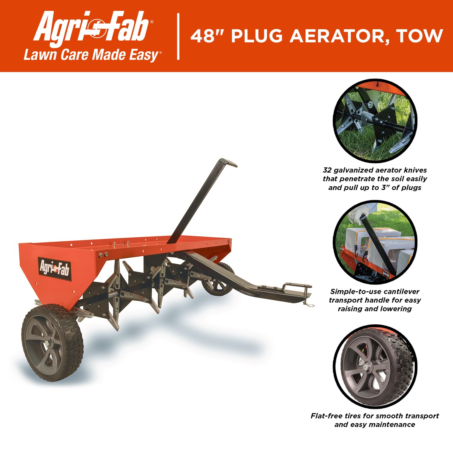 48" Agri-Fab Tow Behind Lawn Plug Aerator with Universal Hitch; Designed to Pull Behind Lawn & Garden Tractors