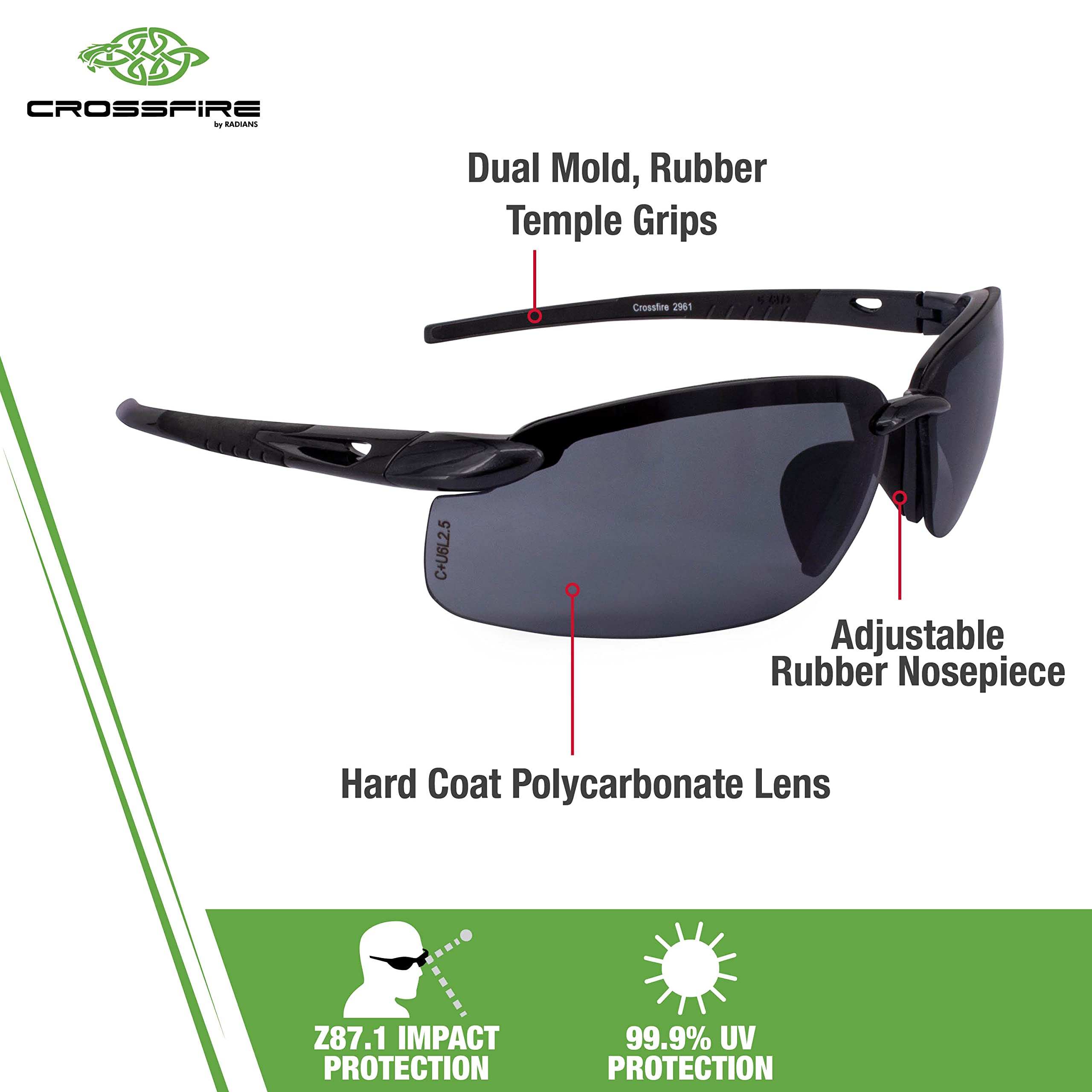 Safety Glasses Crossfire 2961, Smoke Lens/Pearl Black Frame, One Size