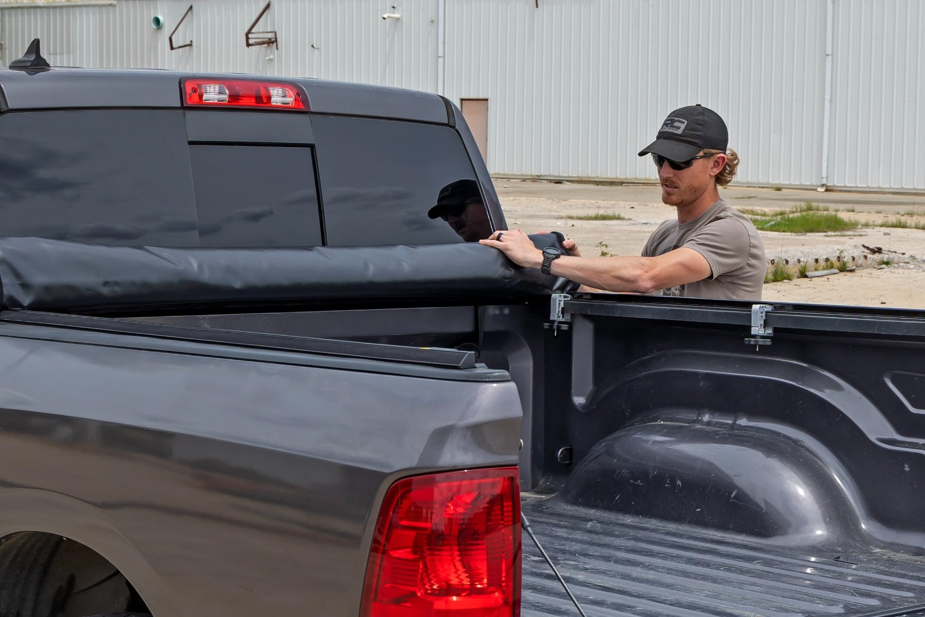 Soft Roll Up Rough Country Truck Bed Tonneau Cover for Ram 1500 (2010-2018)/2500 (2010-2025) - Fits 5'7 (67") Bed, Weatherproof Bed Cover