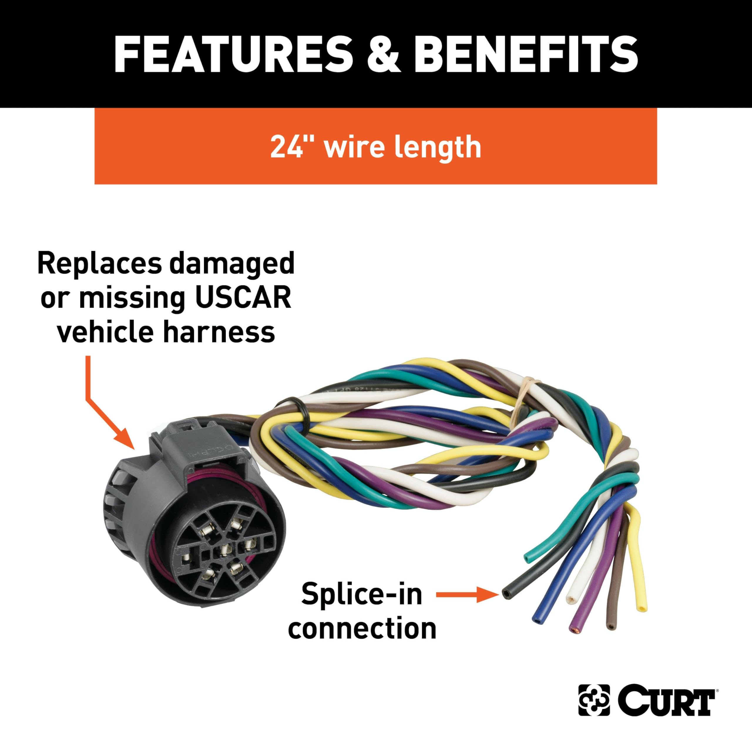 CURT Replacement 56229 USCAR Connector Wiring Harness, 24-Inch Wires, 7 Pin Trailer Wiring
