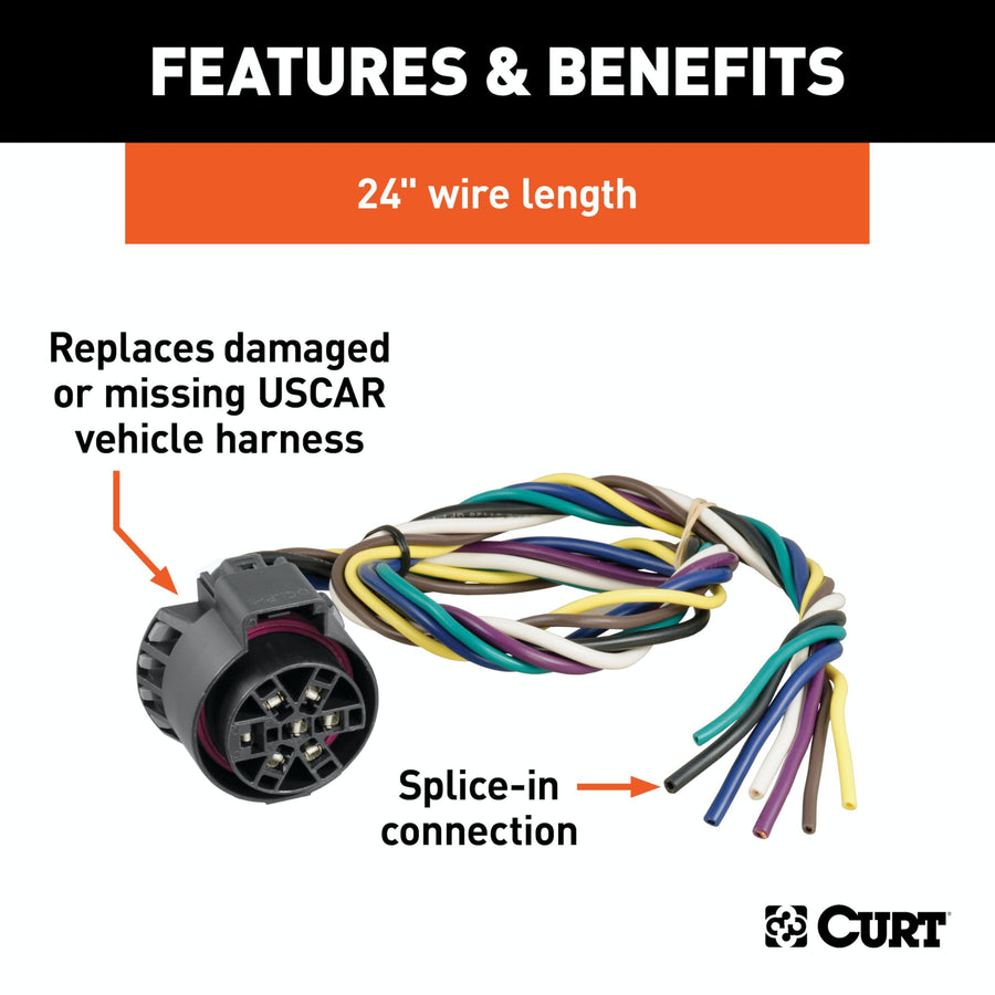 CURT Replacement 56229 USCAR Connector Wiring Harness, 24-Inch Wires, 7 Pin Trailer Wiring