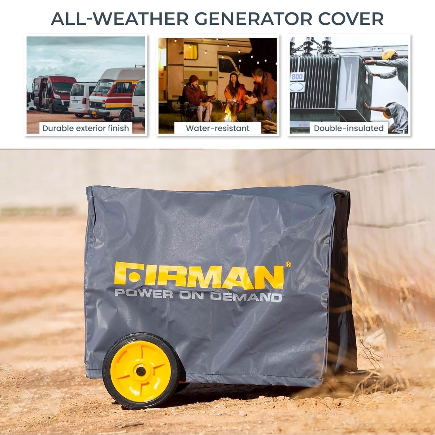FIRMAN Medium Size 1002 Portable Generator Cover – Waterproof Heavy Duty Inverter Generator Cover Fits 3000-4000W or up to 25.4"x18.3"x19.5" size with Drawstring Dust Rain Wind UV-Resistant Protection