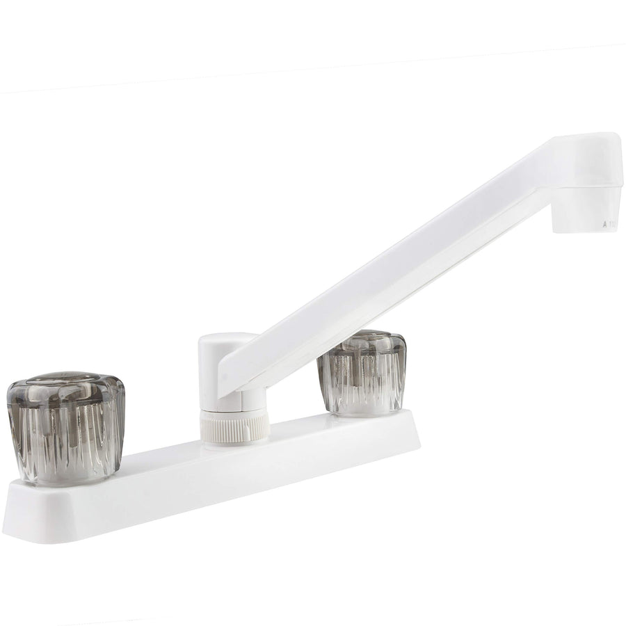 RV Kitchen Sink Faucet Dura Faucet (DF-PK600S-WT) with Smoked Acrylic Knobs (White)