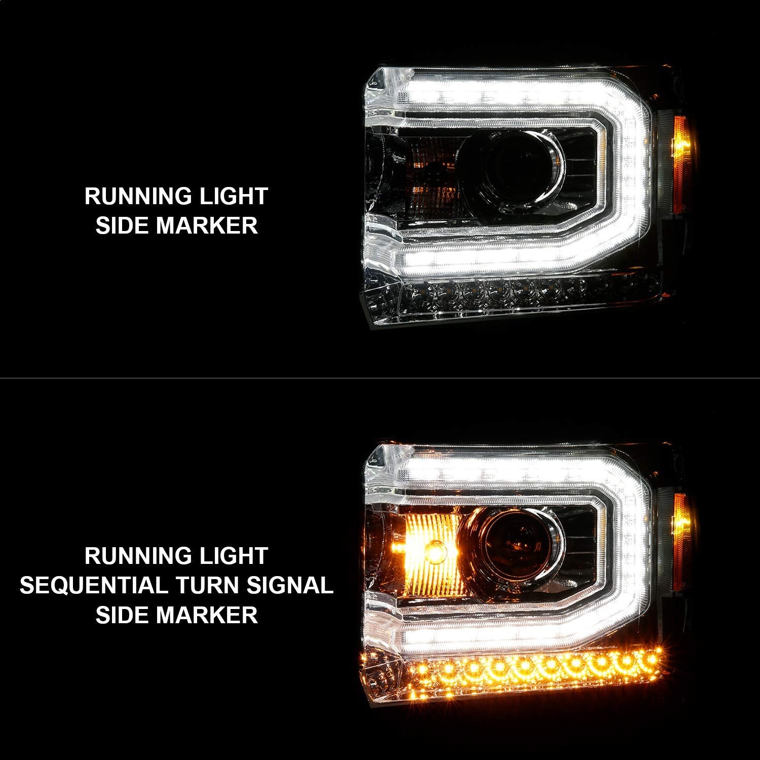 ANZO USA 2014-2015 Gmc Sierra 1500 Projector Headlights w/Light Bar Chrome Housing (Halogen Type)