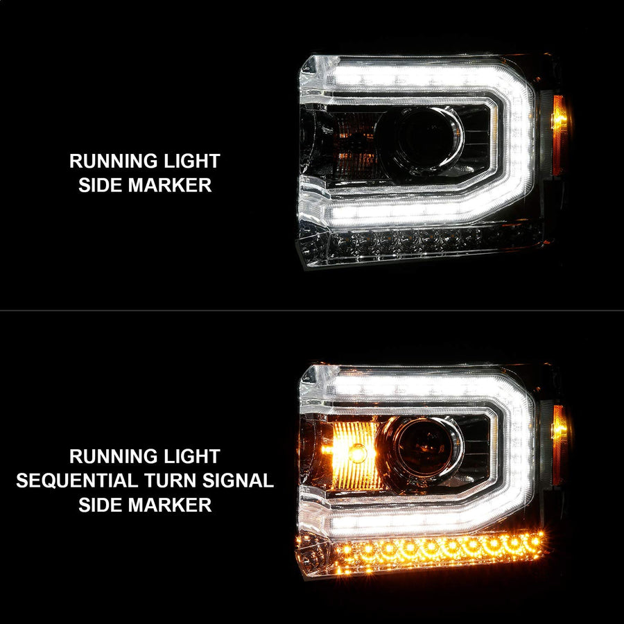ANZO USA 2014-2015 Gmc Sierra 1500 Projector Headlights w/Light Bar Chrome Housing (Halogen Type)