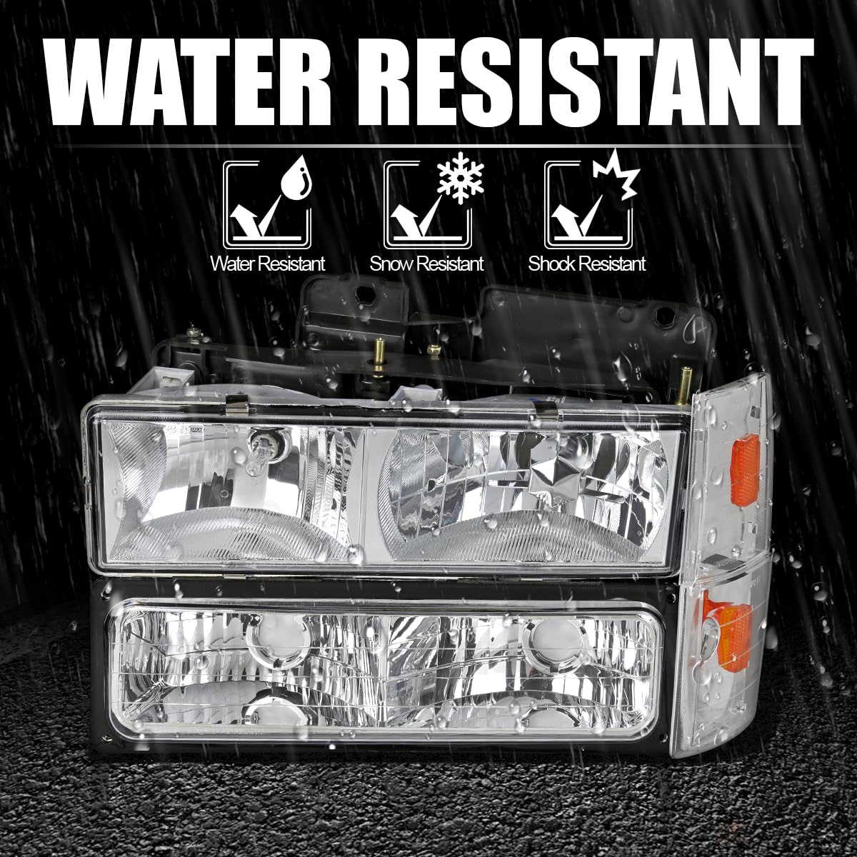 Chrome Headlights + Bumper Lights + Corner Lights SPEC-D TUNING Compatible with 1988-1993 Chevy C10 Pickup C/K 1500 2500 3500 Silverado Sierra, Left + Right Pair Headlamps Assembly