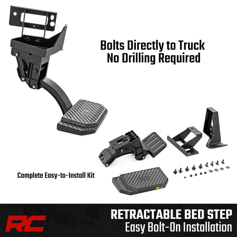 Rough Country Bed Step Retractable for Ram 1500 Truck (2009-2018) - Driver Side, Manual Pull Tailgate Step, Non-Slip Truck Step