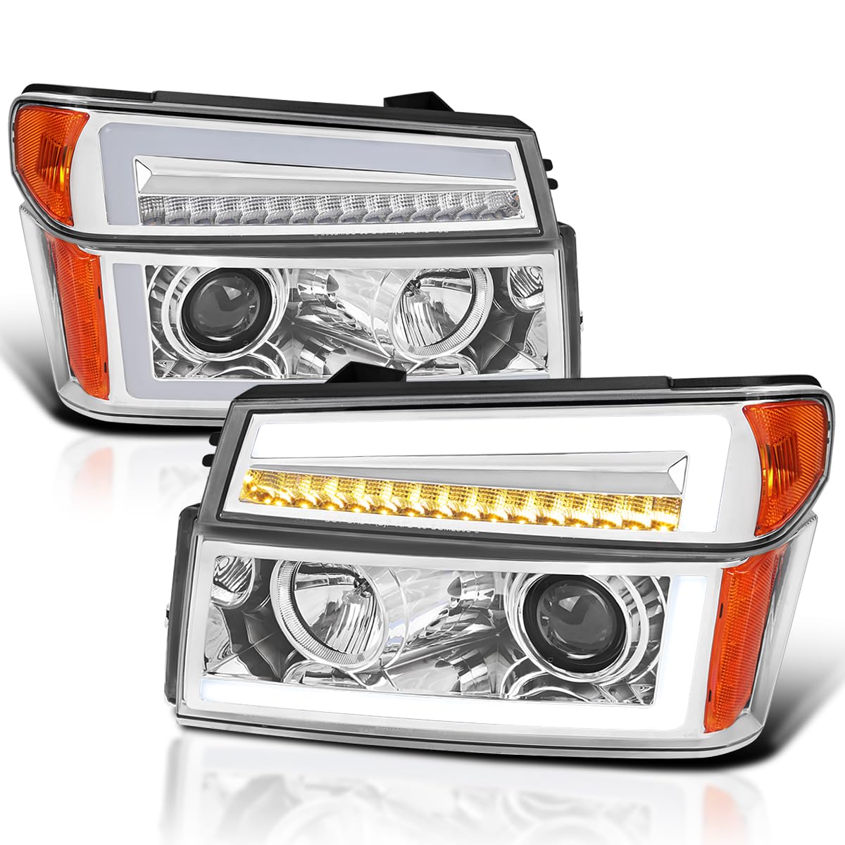 Chrome Projector Headlights SPEC-D TUNING with Sequential LED Turn Signal Light Compatible with 2004-2012 Chevy Colorado, Left + Right Pair Headlamps Assembly